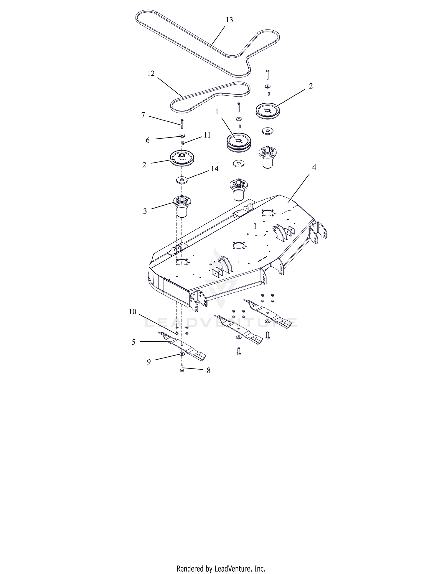 Deck, Belts, Blades and Spindles - 52" - RD