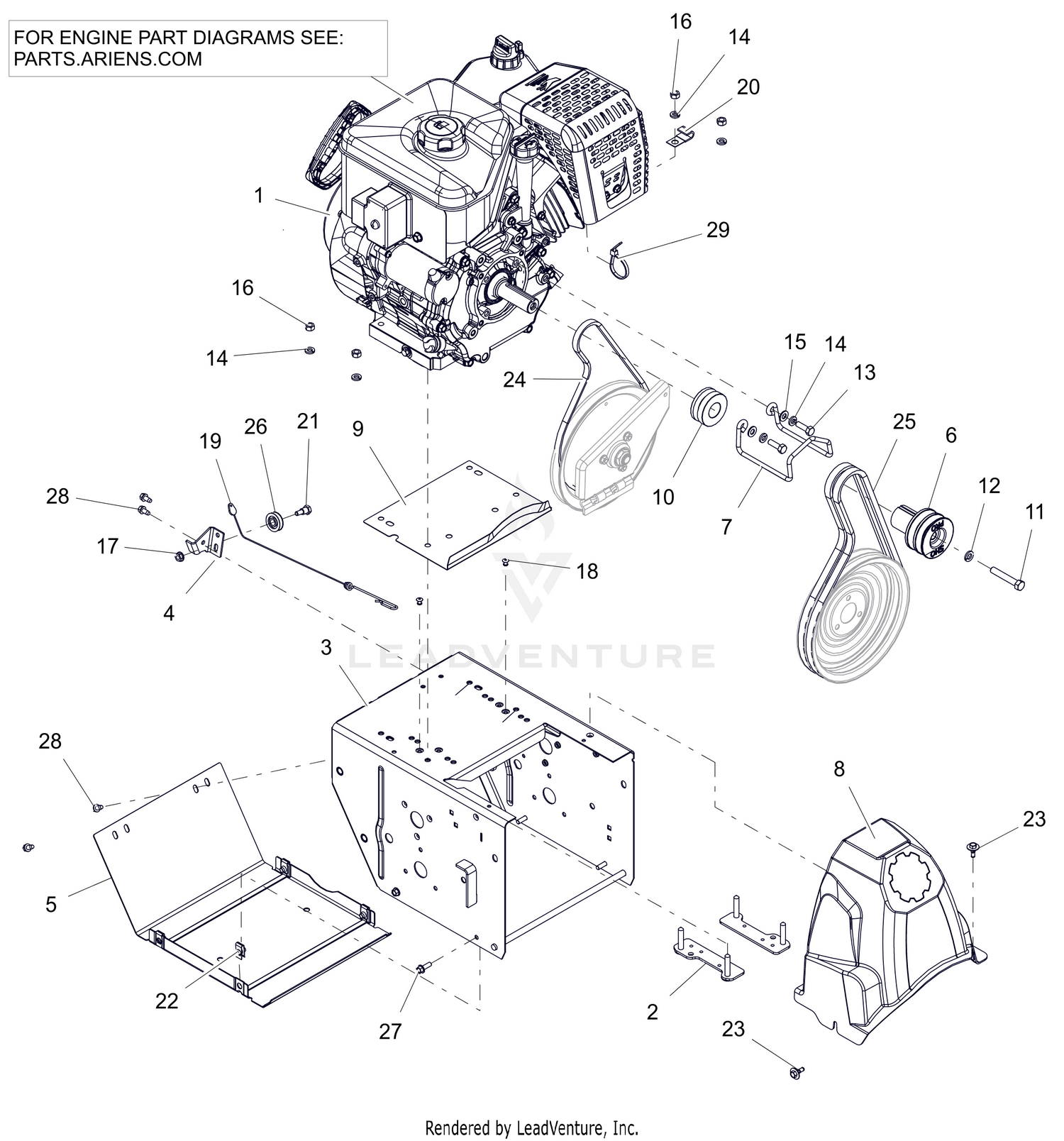 Engine, Frame, and Belt Drive