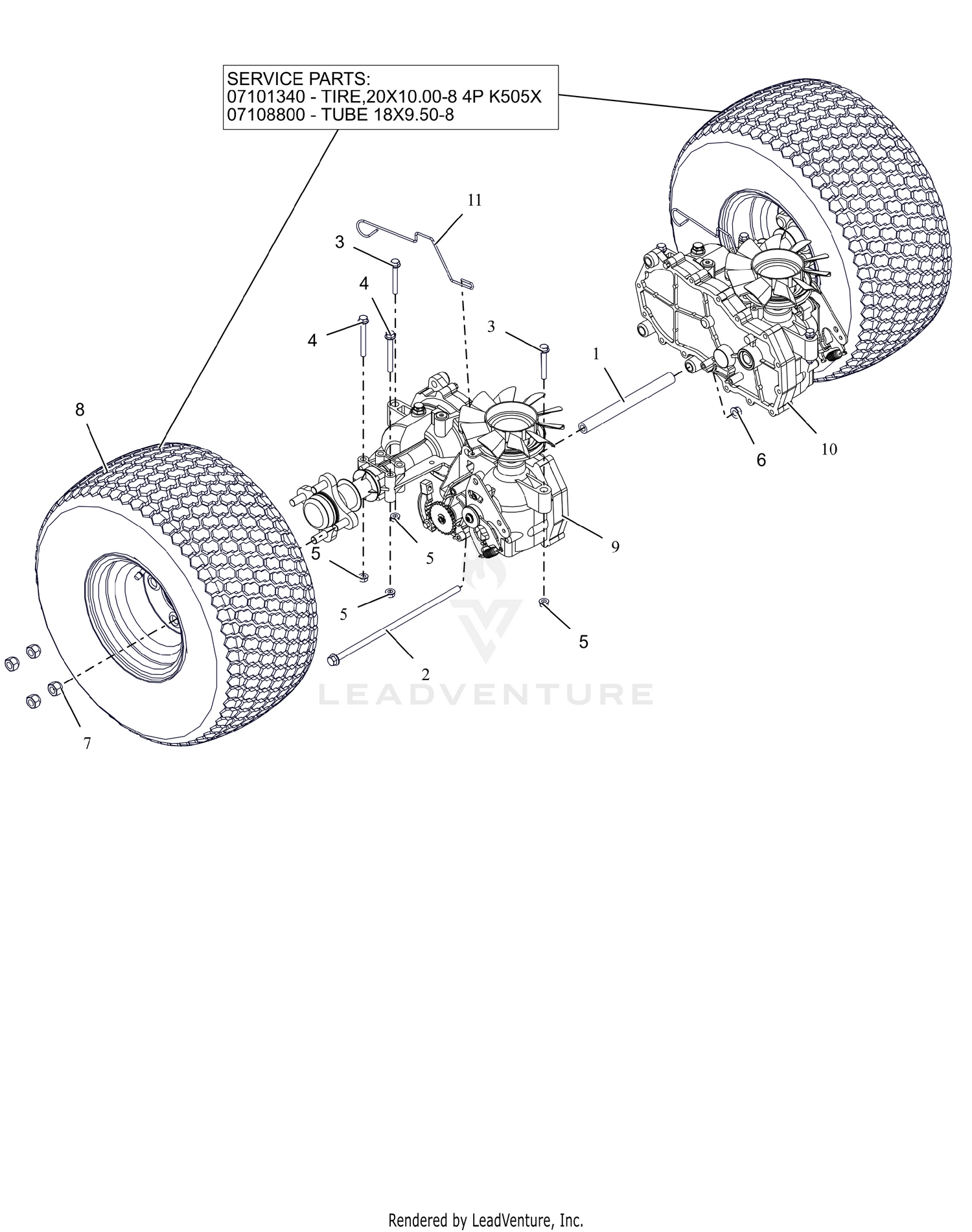 Rear Tires and Transaxles - 48", 52", 60"