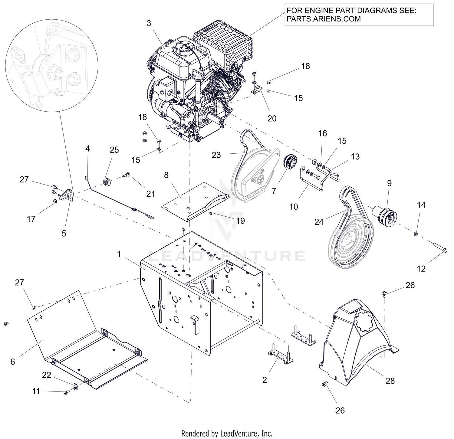 Engine, Frame and Belt Drive