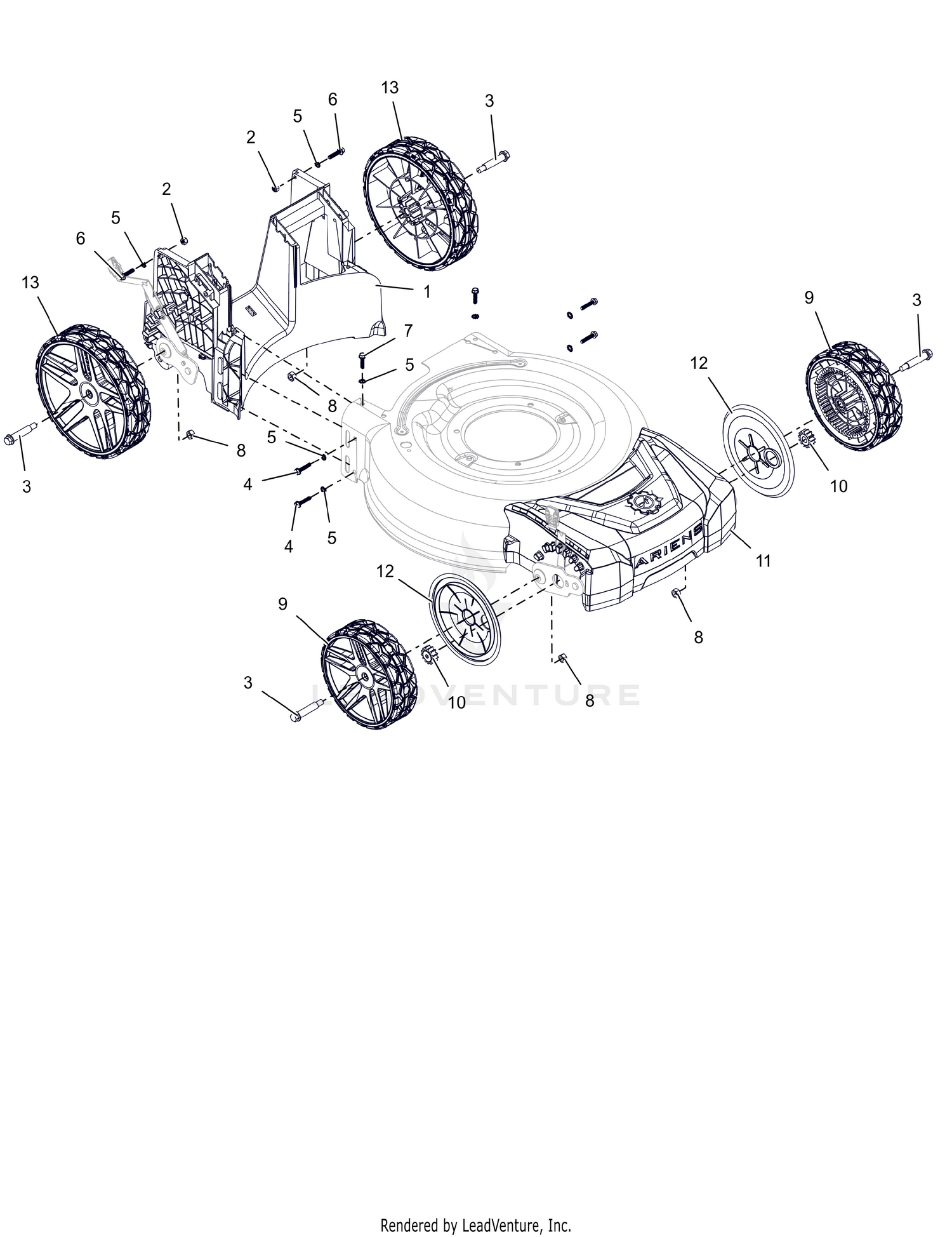 Wheels, Front Cover and Baffle