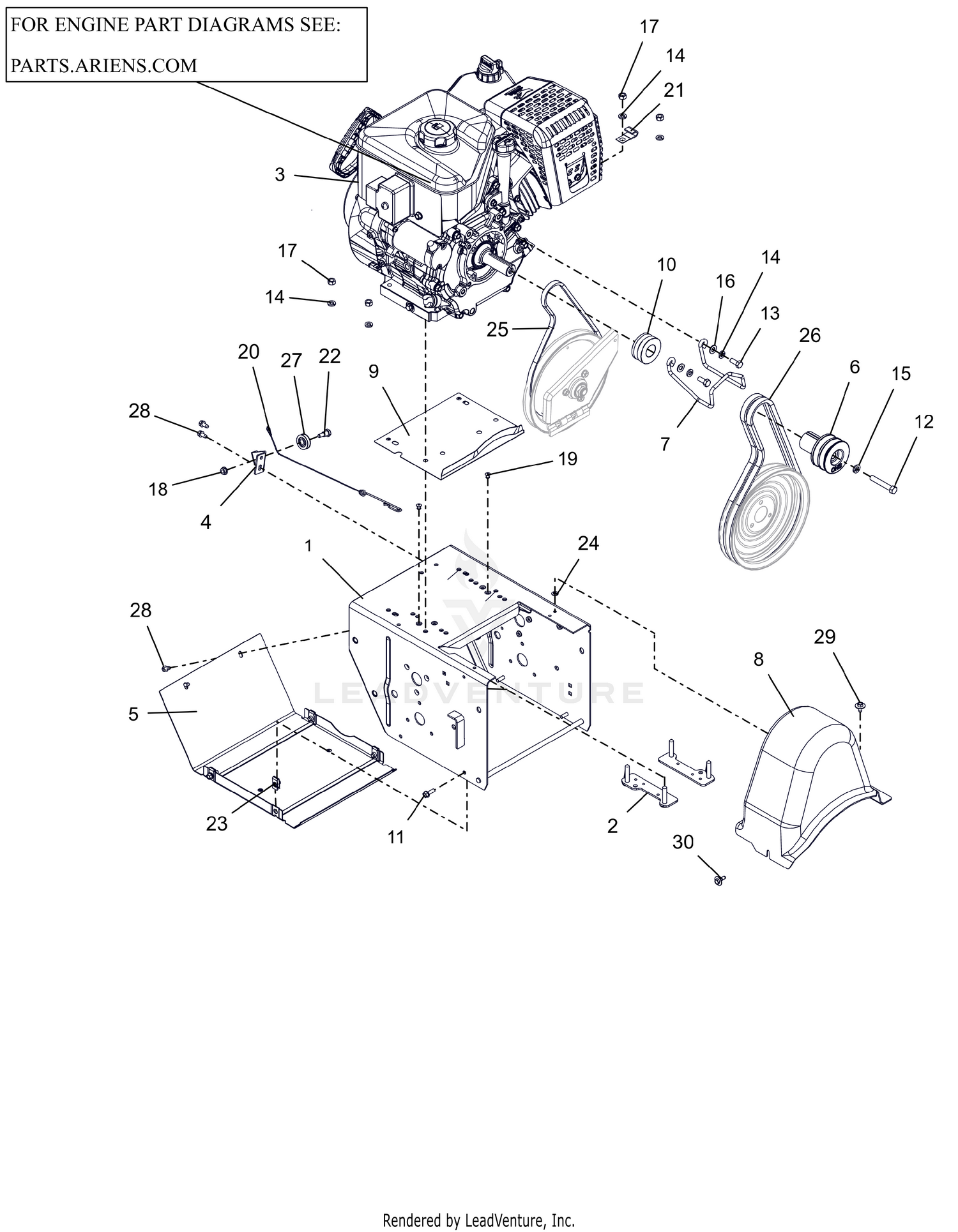 Engine, Frame And Belt Drive - 30"