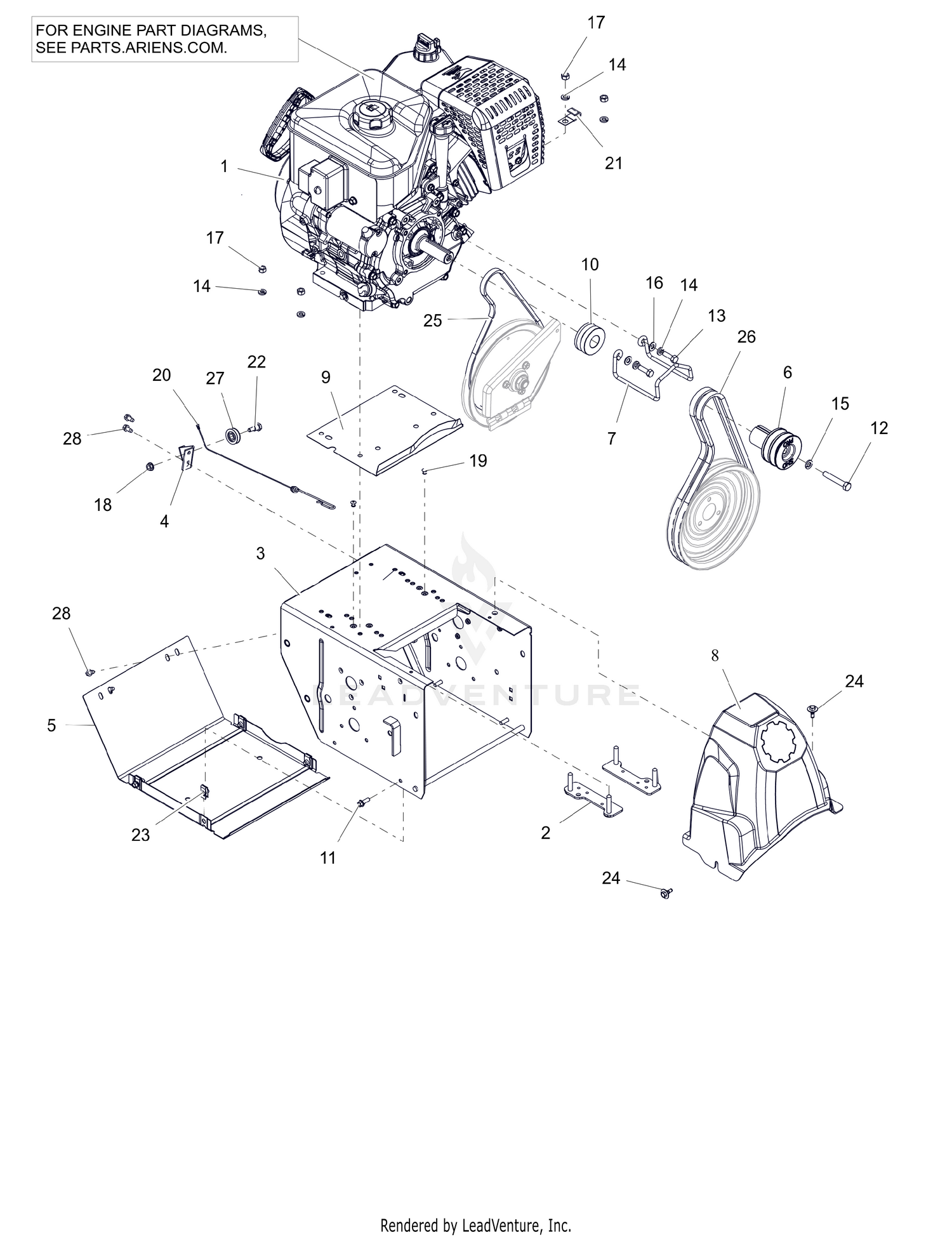 Engine, Frame and Belt Drive - 30"