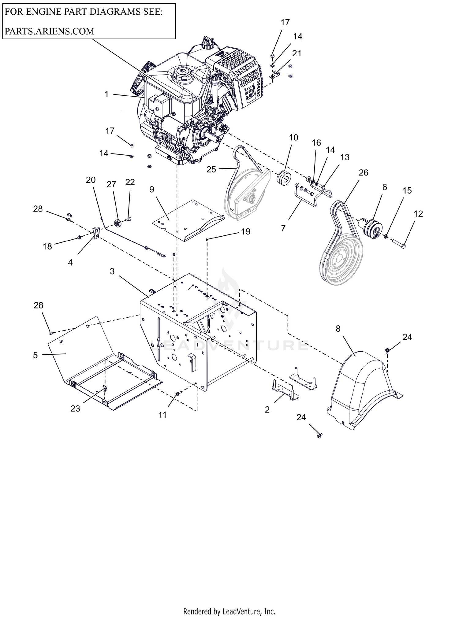 Engine, Frame and Belt Drive – 30"