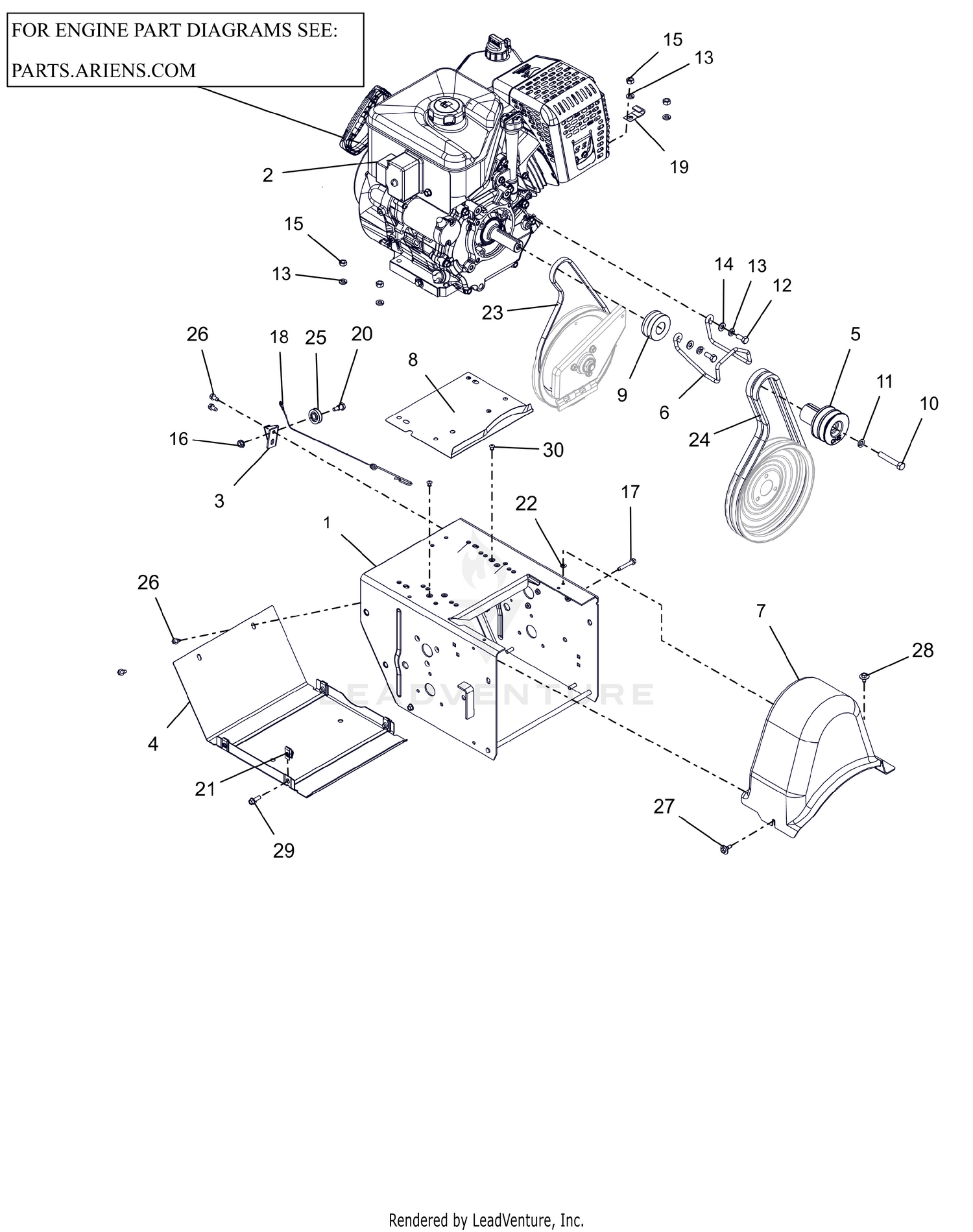 Engine, Frame And Belt Drive - 28" Track