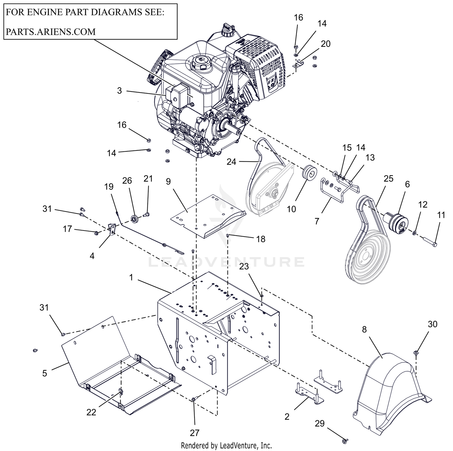Engine, Frame and Belt Drive - 24"