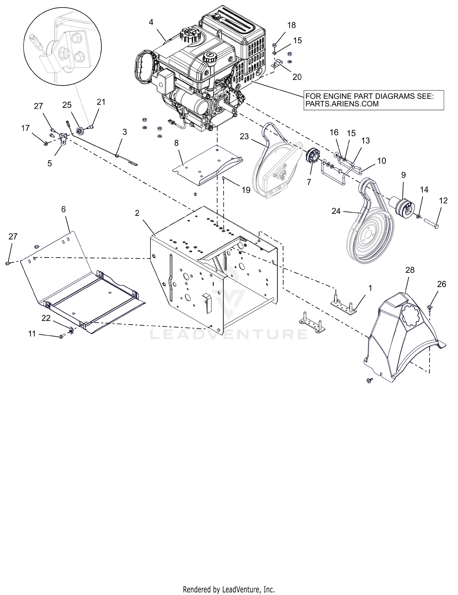 Engine, Frame and Belt Drive