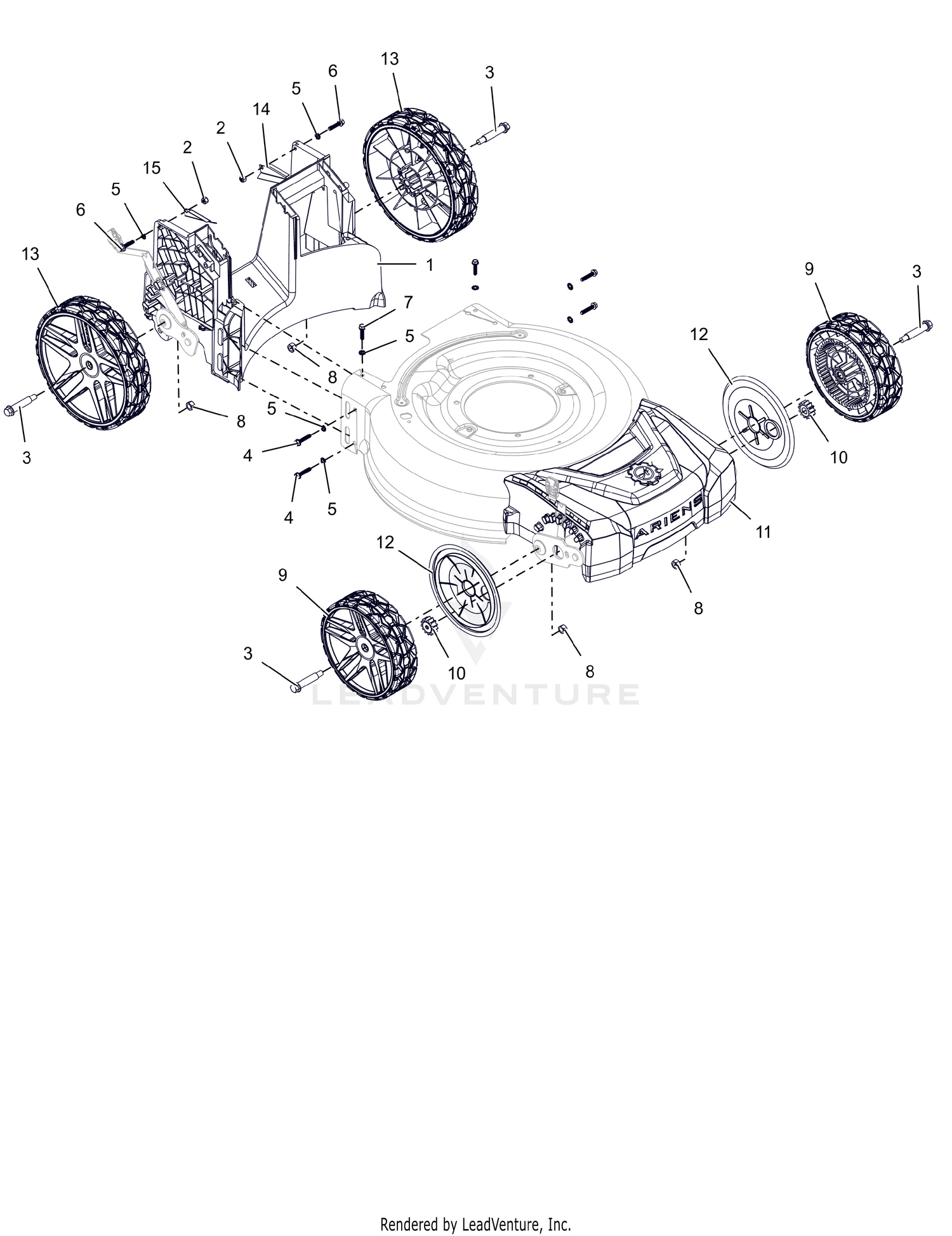Wheels, Front Cover and Baffle