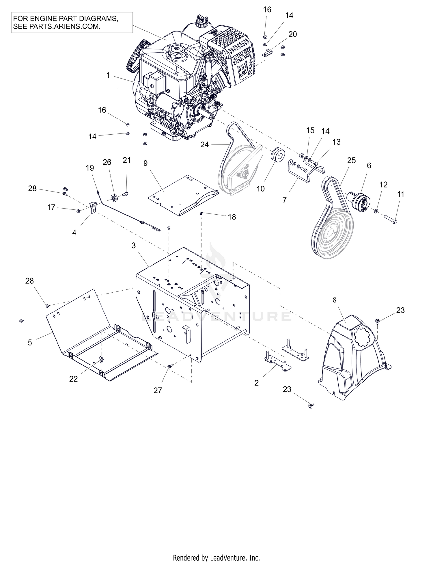 Engine, Frame and Belt Drive - 24"