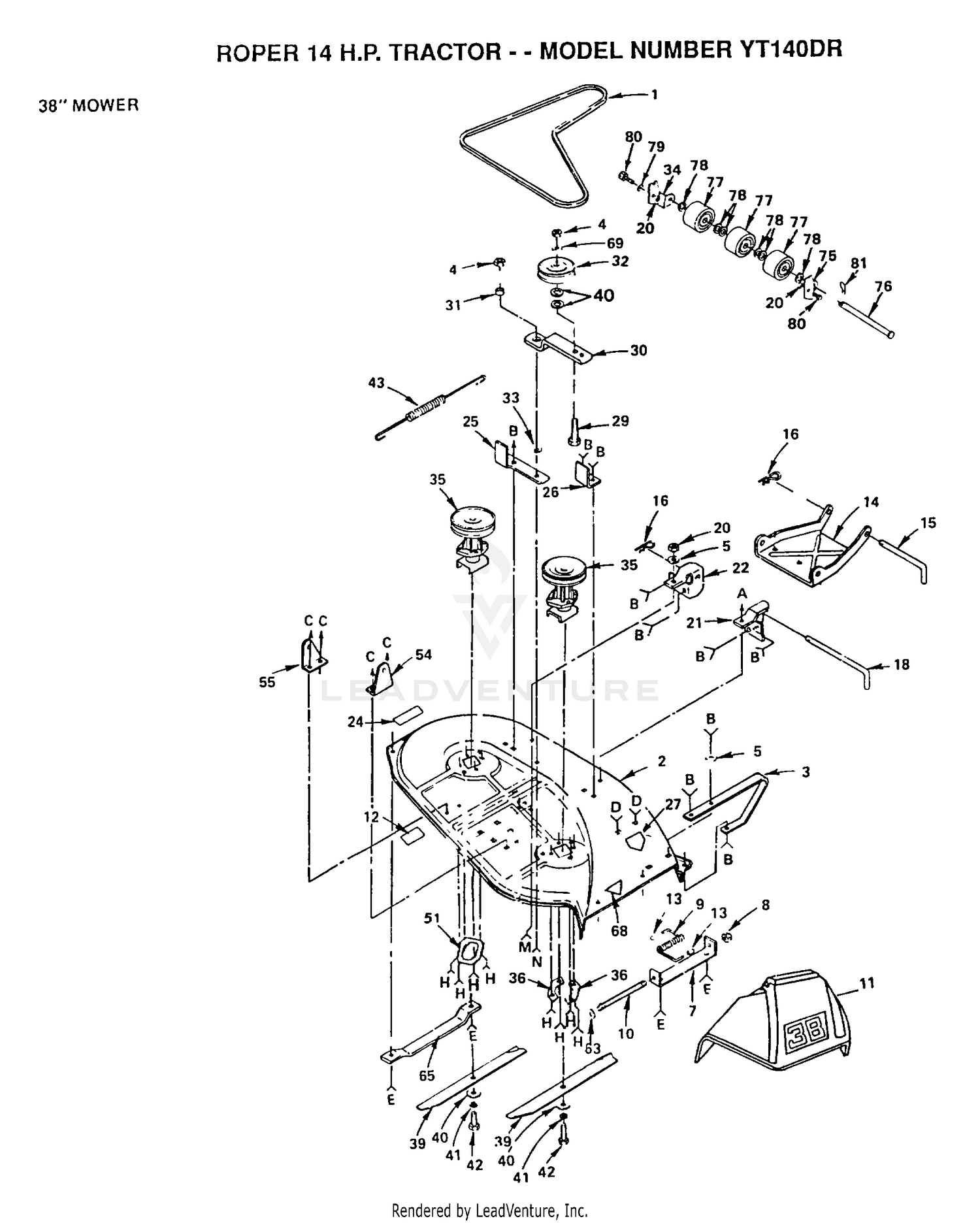 38" MOWER DECK, BELT, BLADES