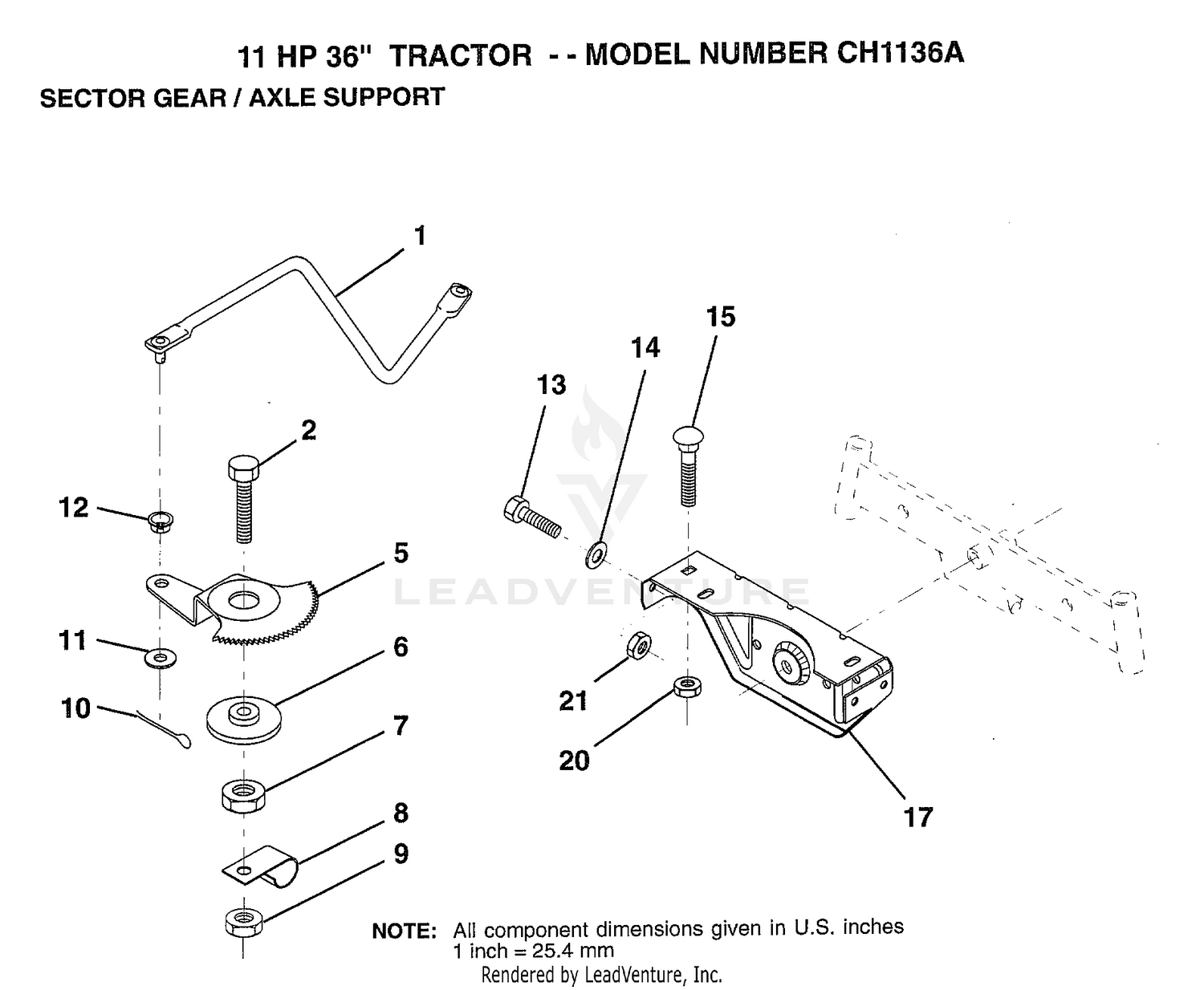 11HP 36"/SECTOR GEAR/AXLE SUPPORT