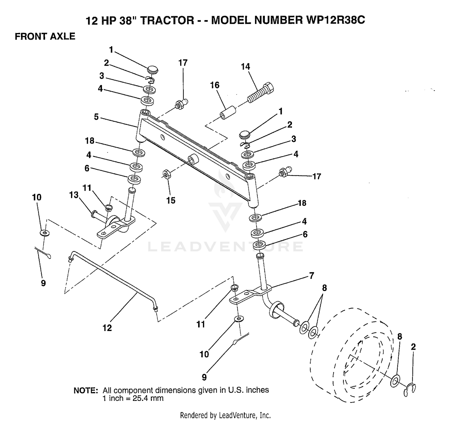 12 HP 38" FRONT AXLE