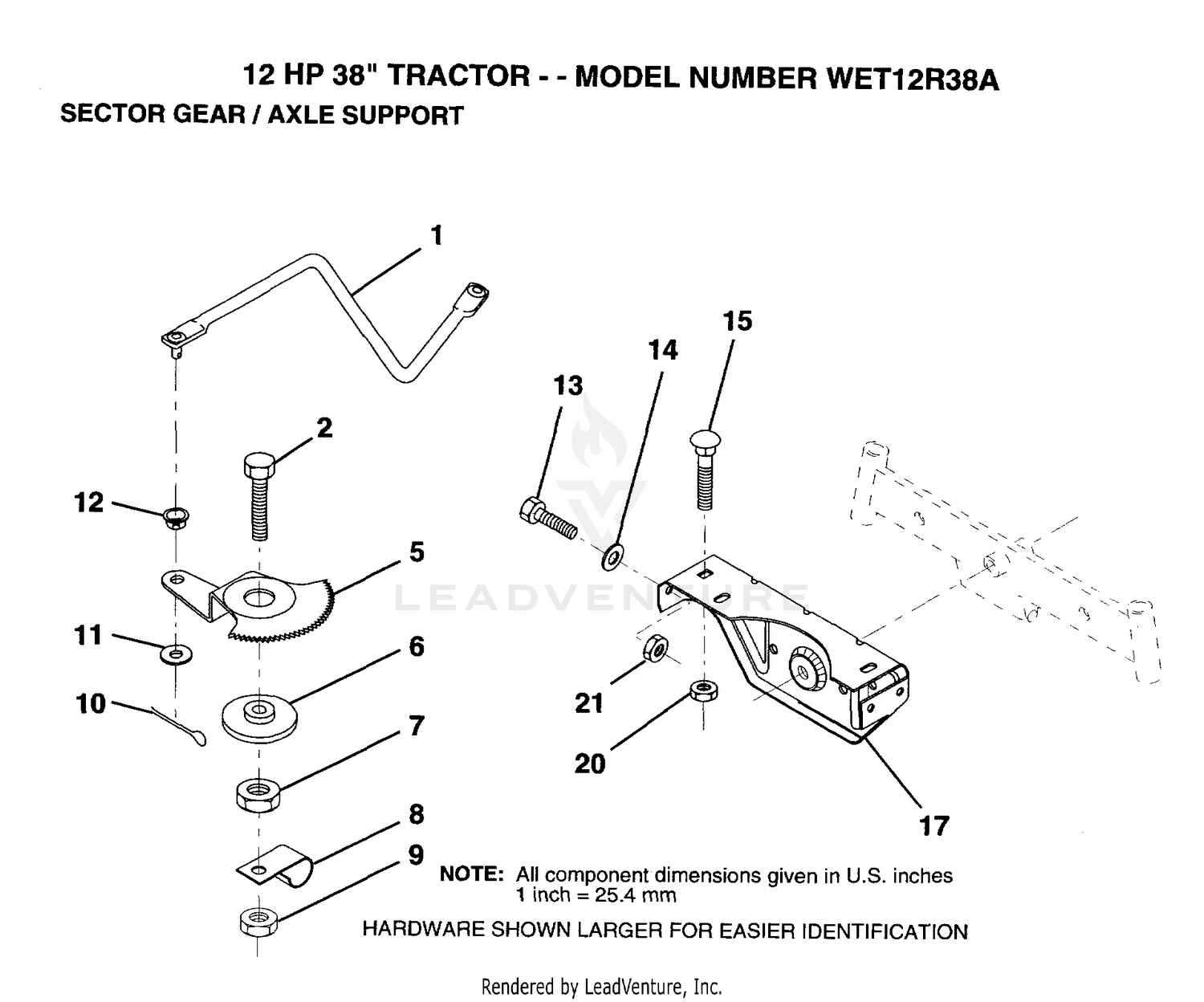 SECTOR GEAR AND AXLE SUPPORT