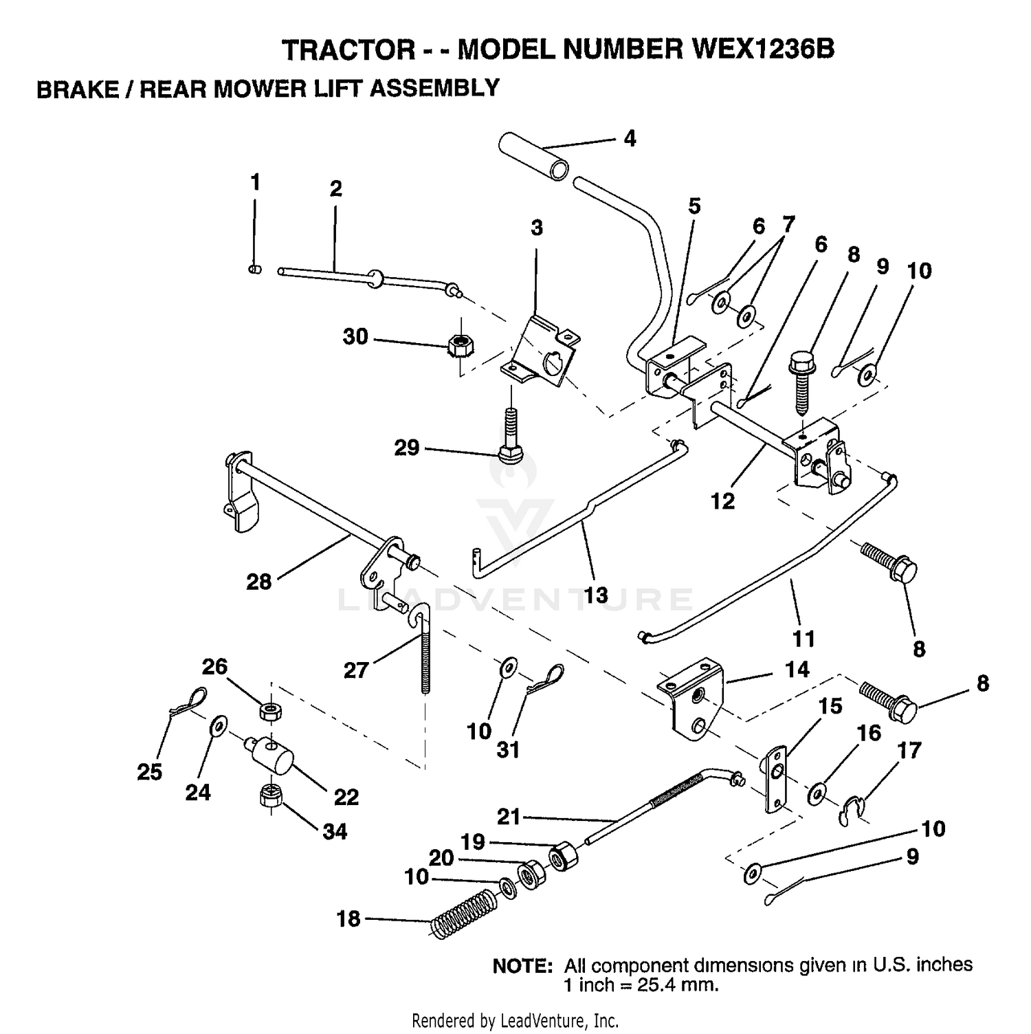 BRAKE/REAR MOWER LIFT ASSEMBLY