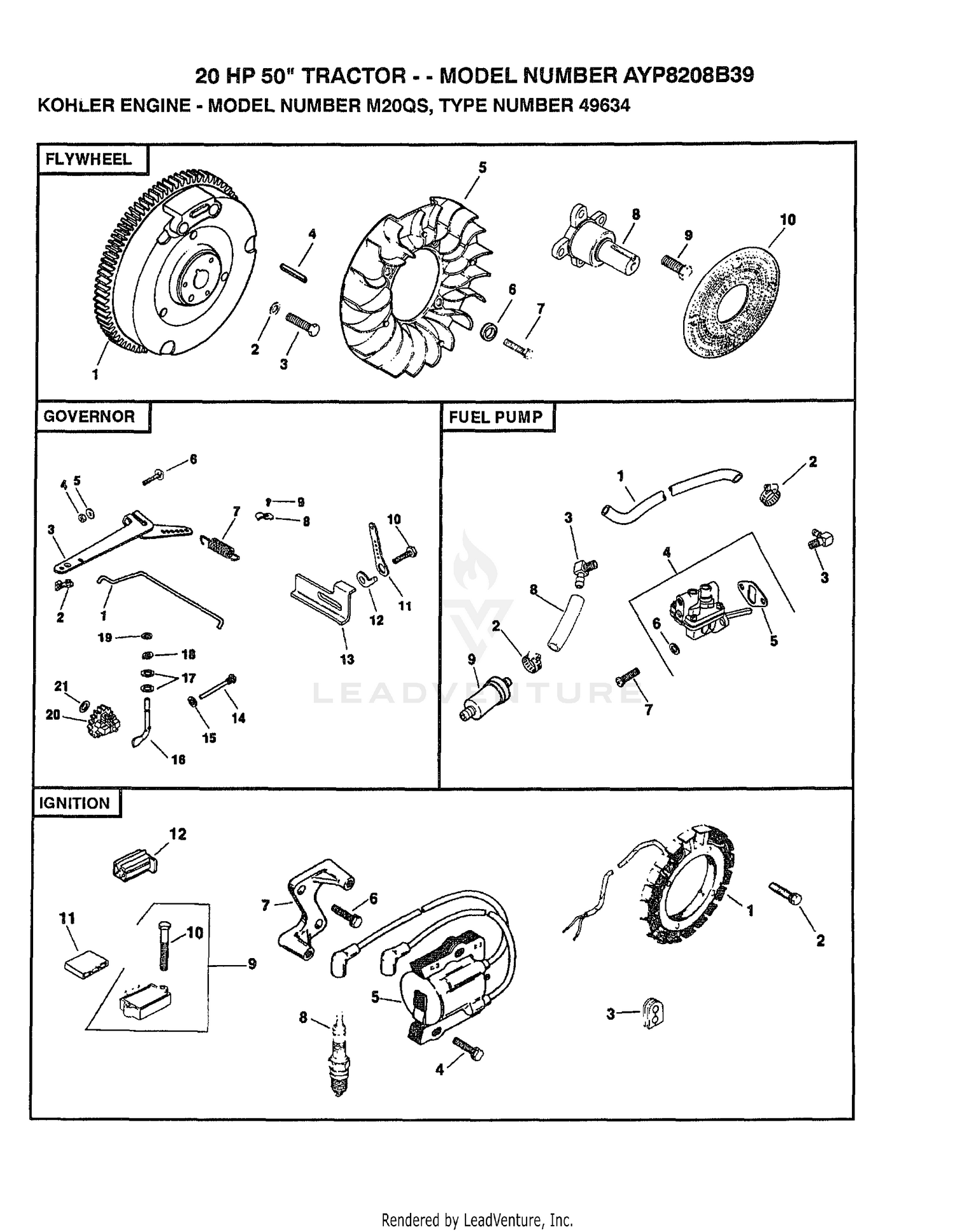 KOHLER ENGINE/FLYWHEEL/GOVERNOR/FUEL PUMP/IGNITION