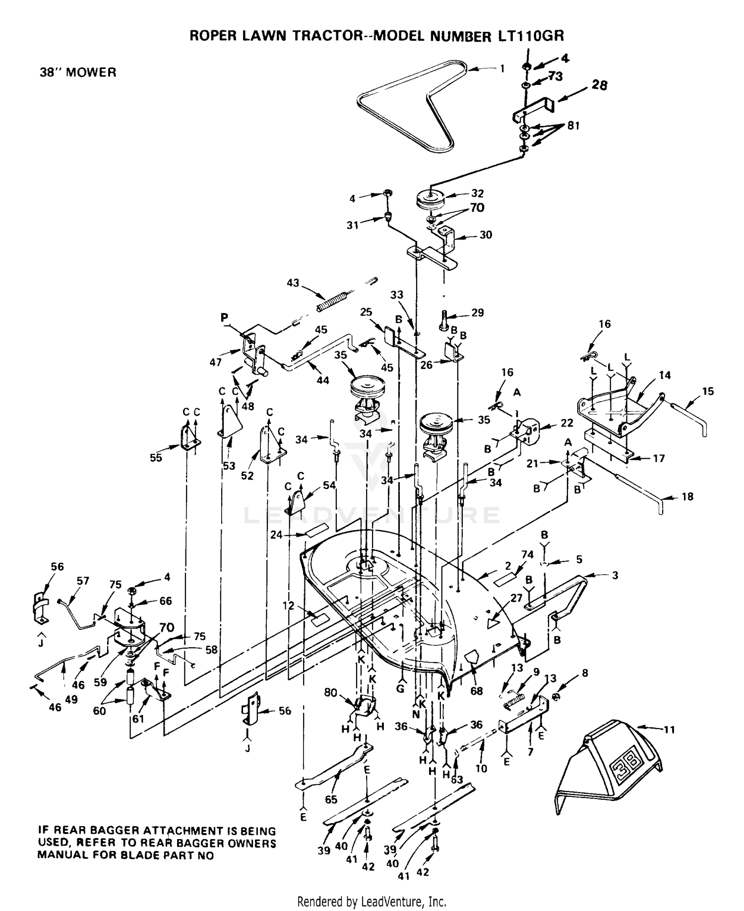 38" MOWER DECK, BELT, BLADES