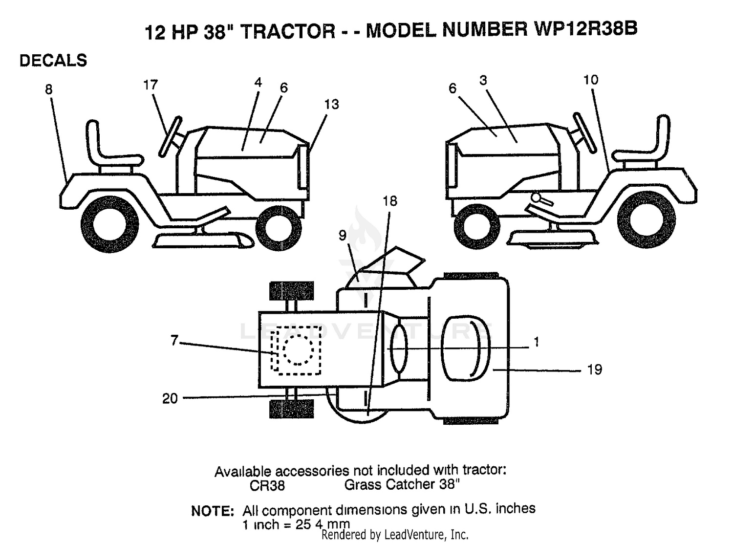 12 HP 38" DECALS