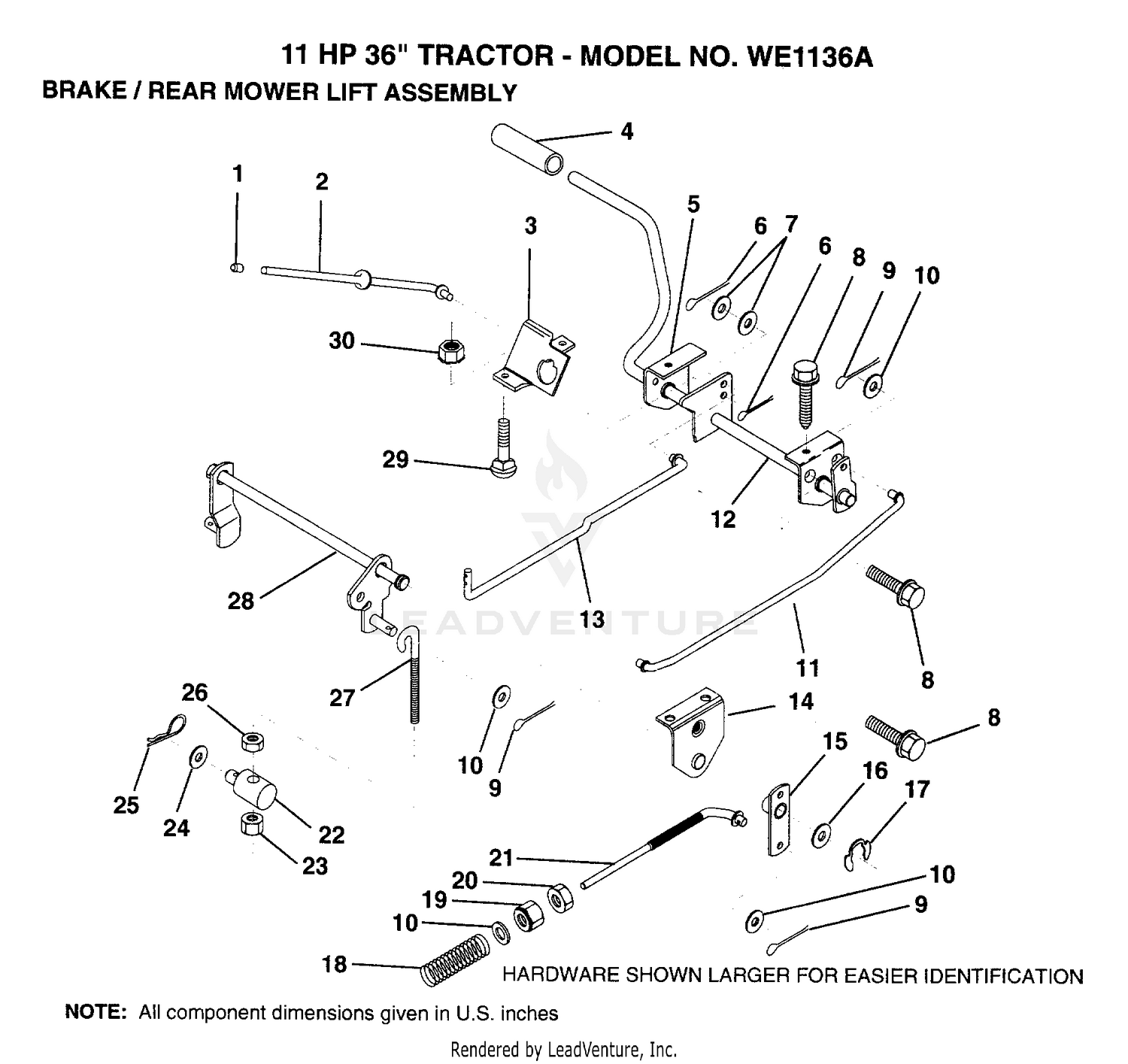 BRAKE AND REAR MOWER LIFT
