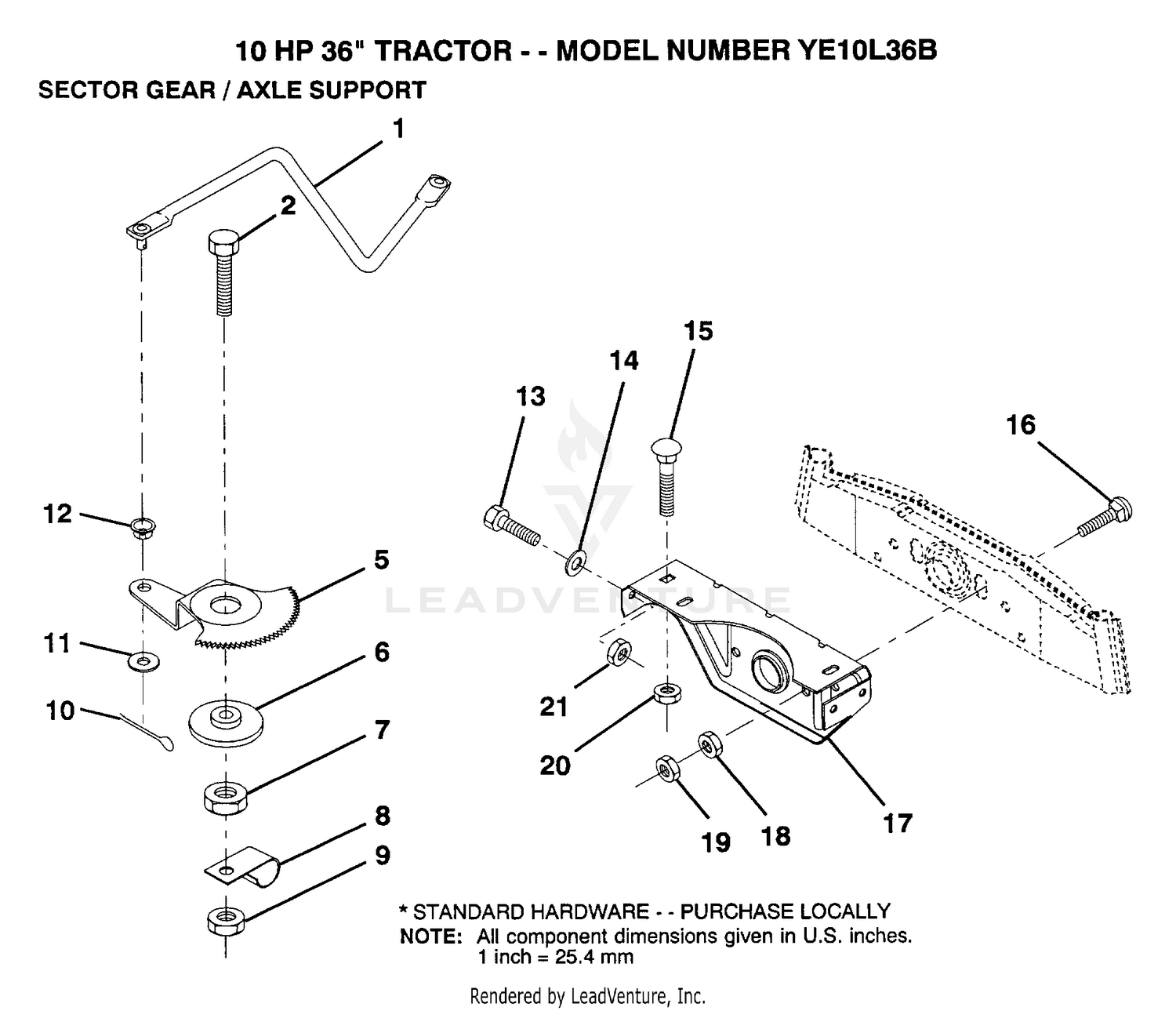 SECTOR GEAR AND AXLE SUPPORT