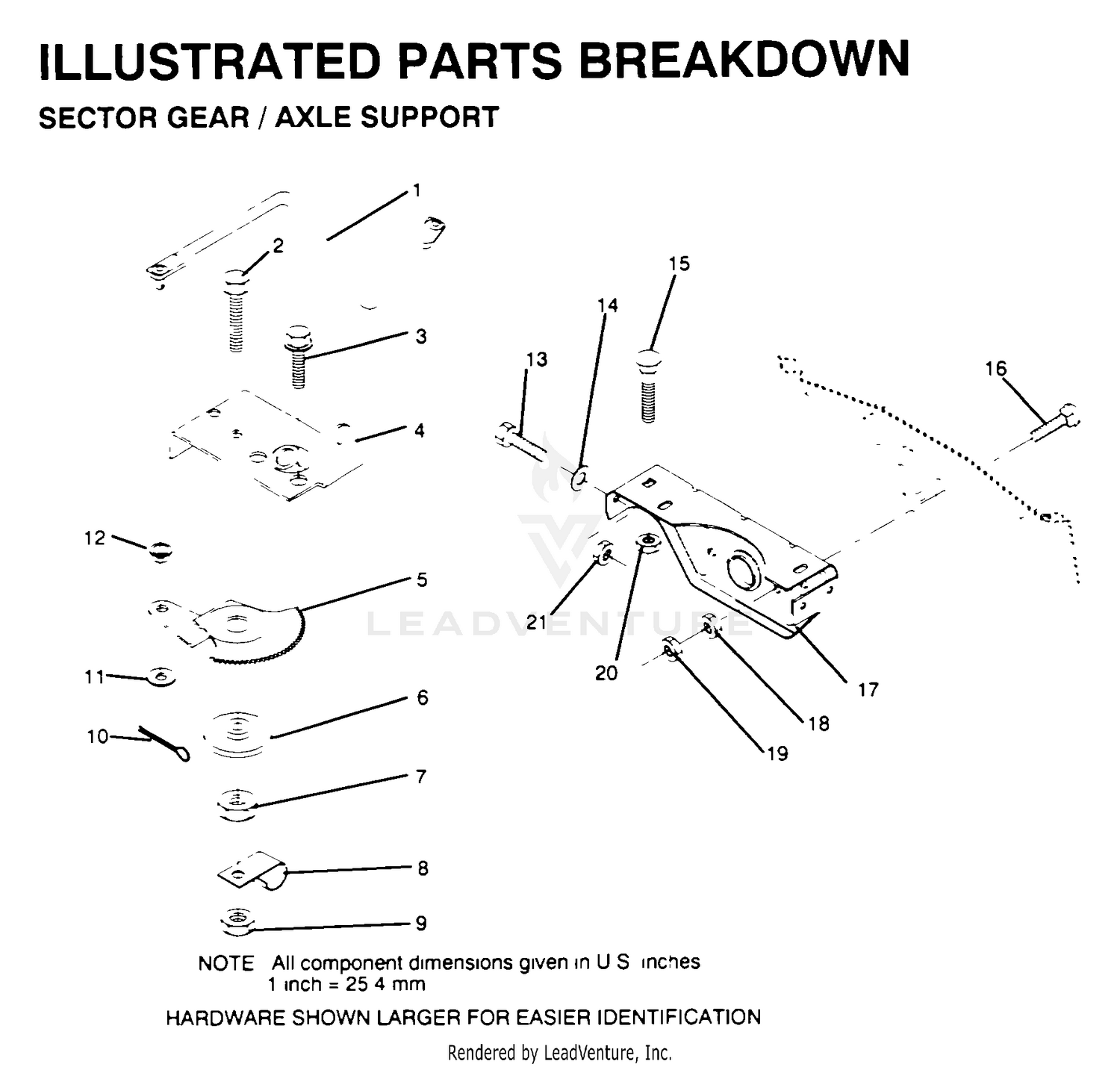 SECTOR GEAR AND AXLE SUPPORT