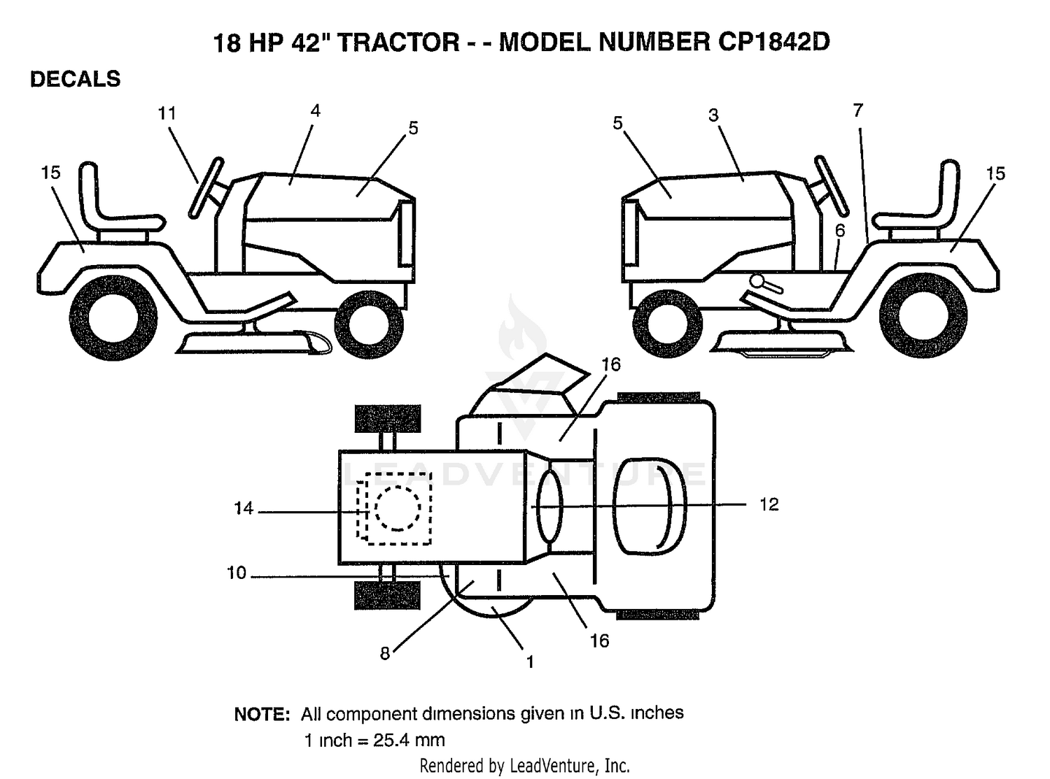 18HP 42" TRACTOR-DECALS