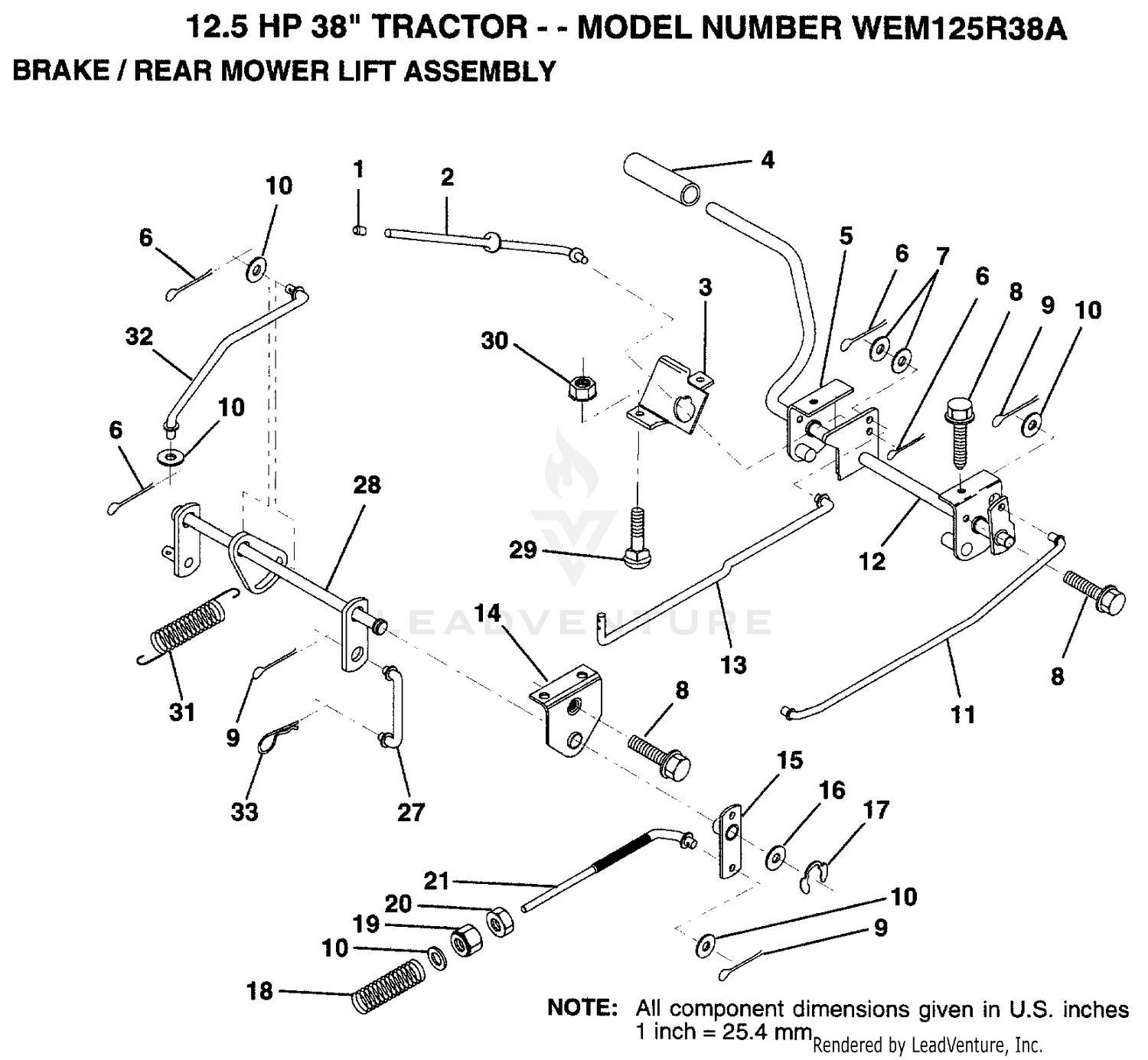 BRAKE AND REAR MOWER LIFT