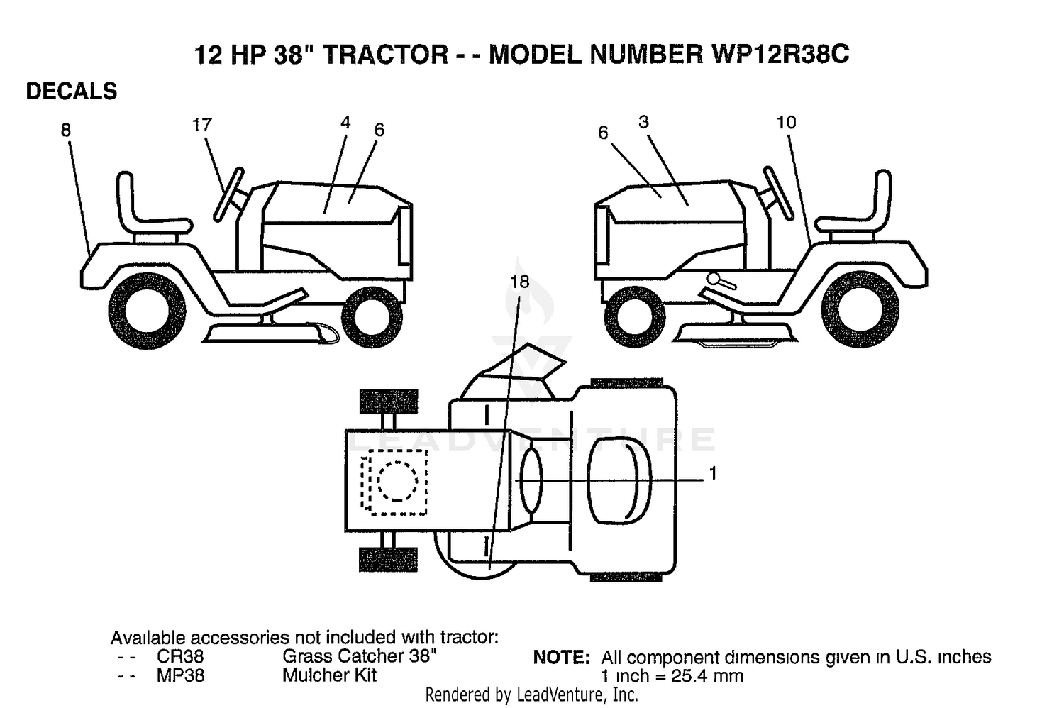 12 HP 38" DECALS