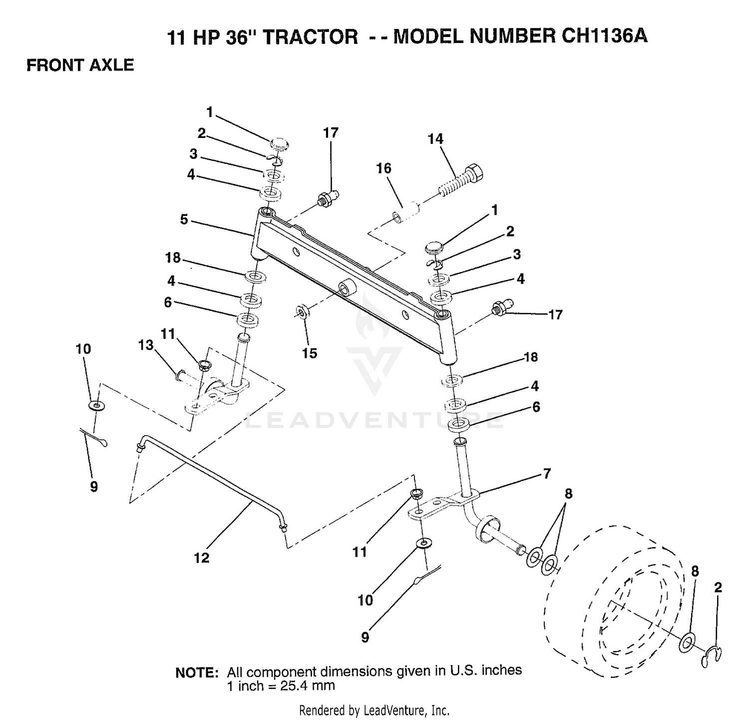 11HP 36" TRACTOR/FRONT AXLE