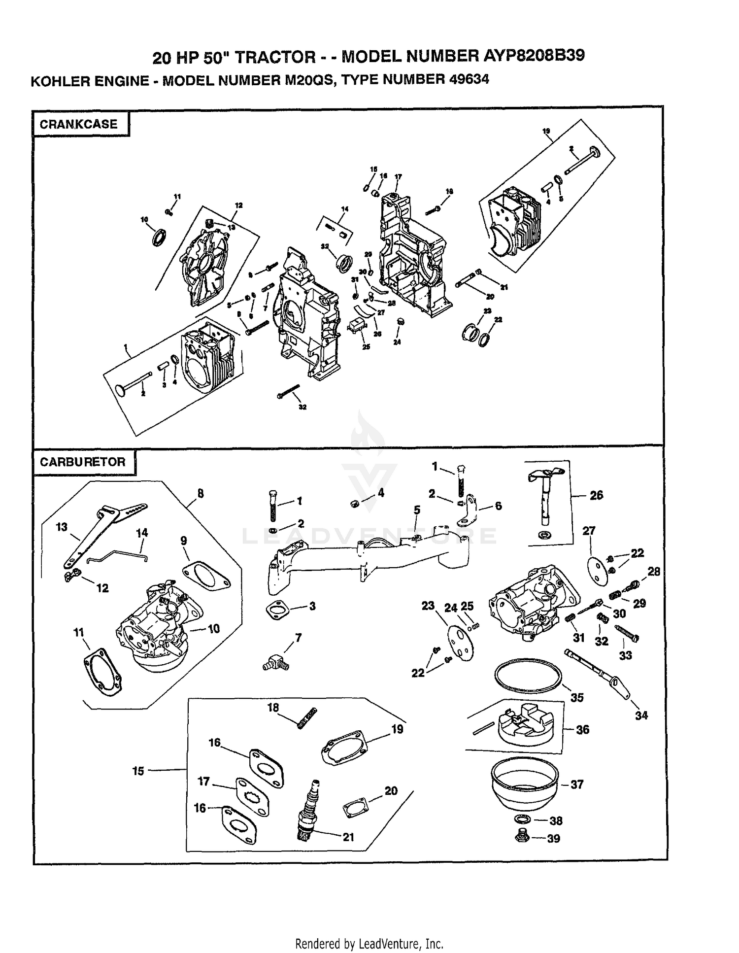 KOHLER ENGINE-CRANKCASE/CARBURETOR