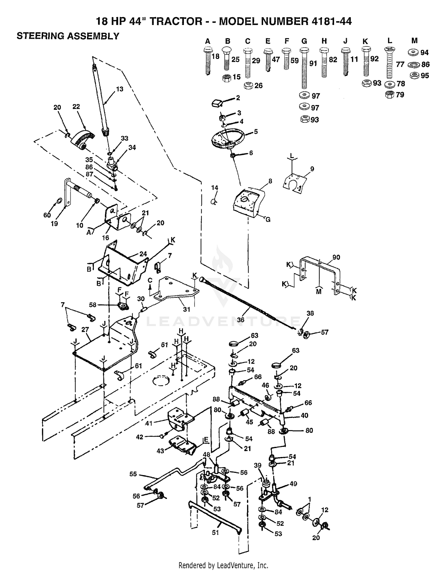 18HP 44" TRACTOR/STEERING ASSEMBLY
