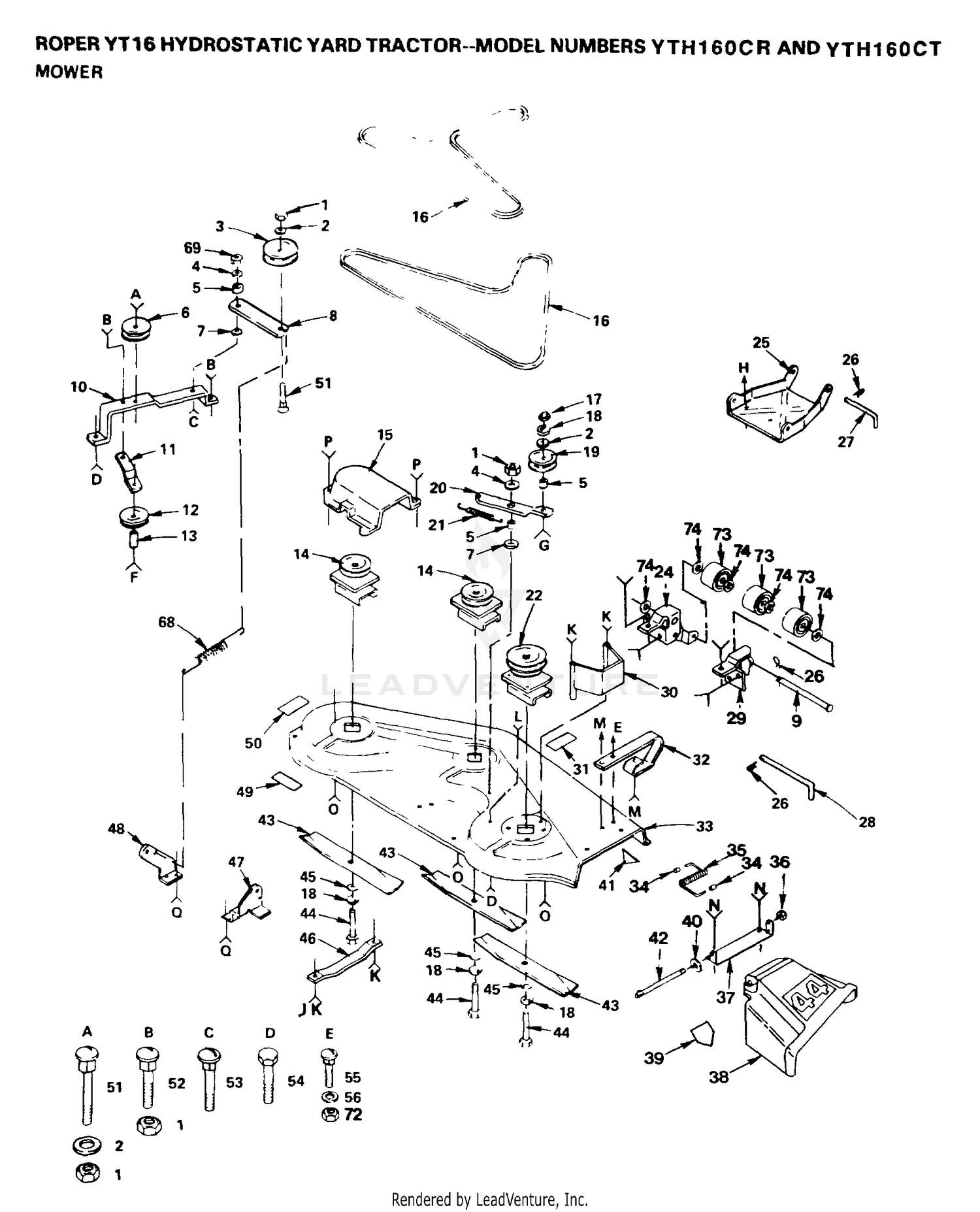 44" MOWER DECK, BELTS, BLADES