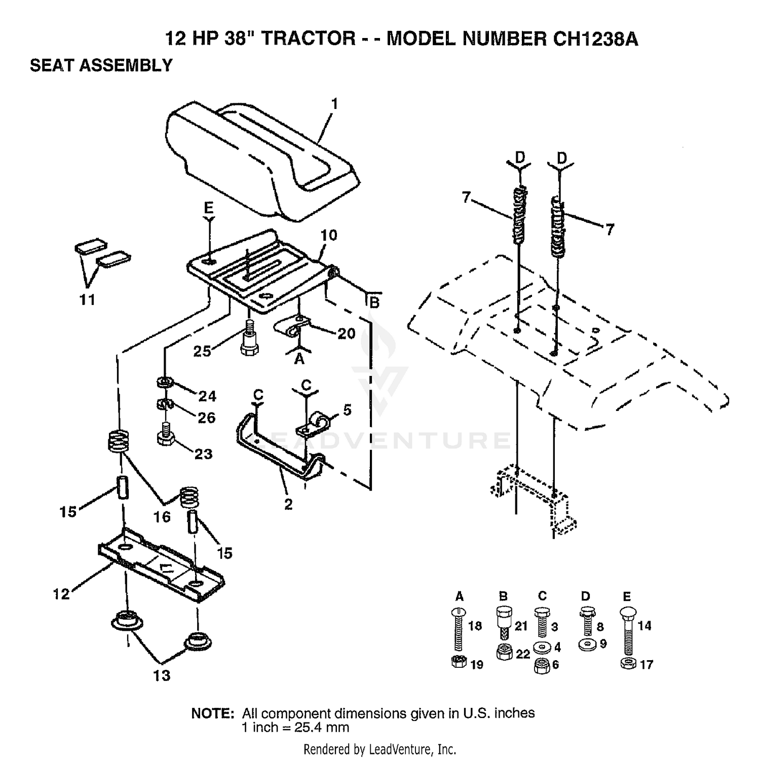 12HP 38" TRACTOR/SEAT ASSEMBLY
