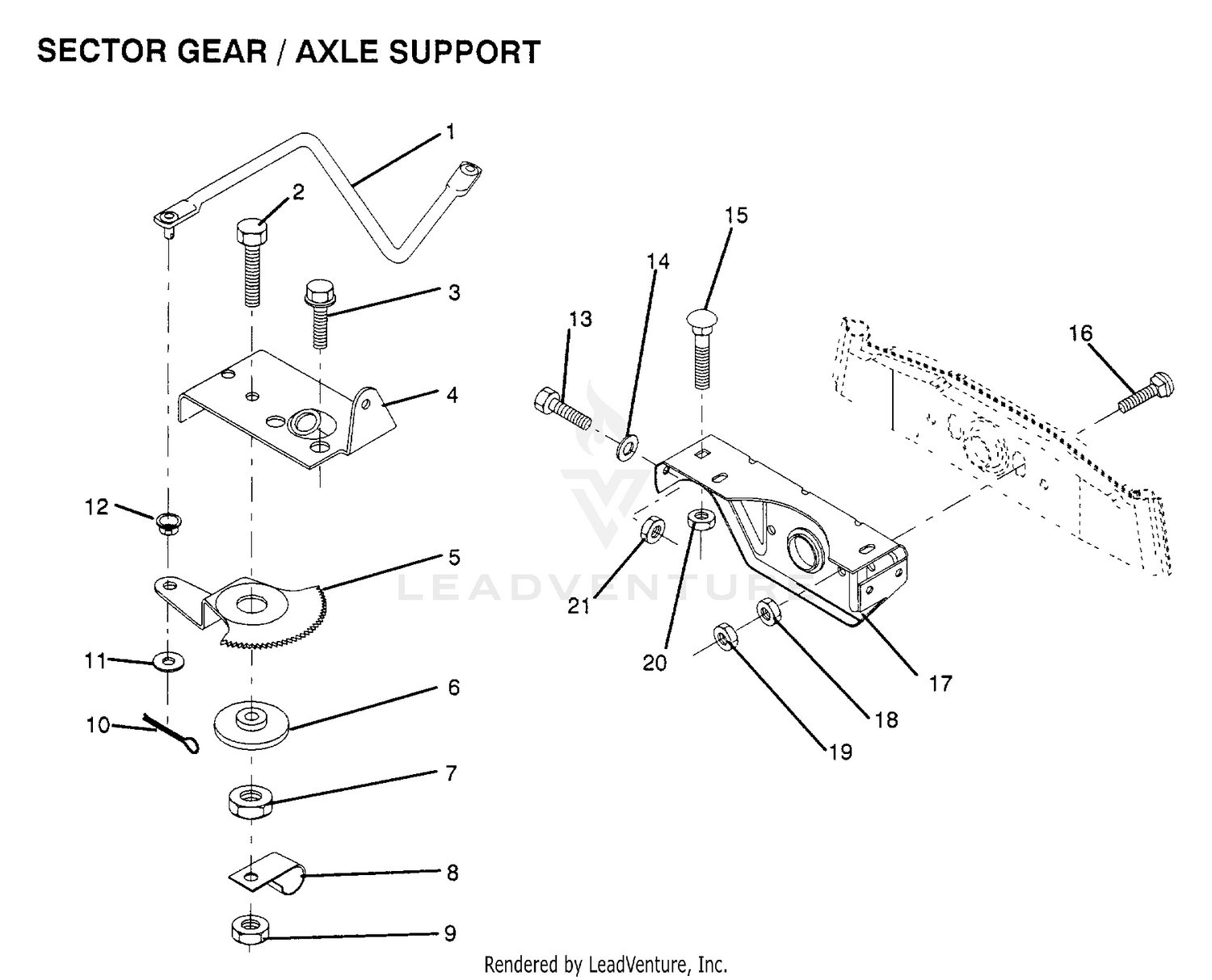 SECTOR GEAR AND AXLE SUPPORT
