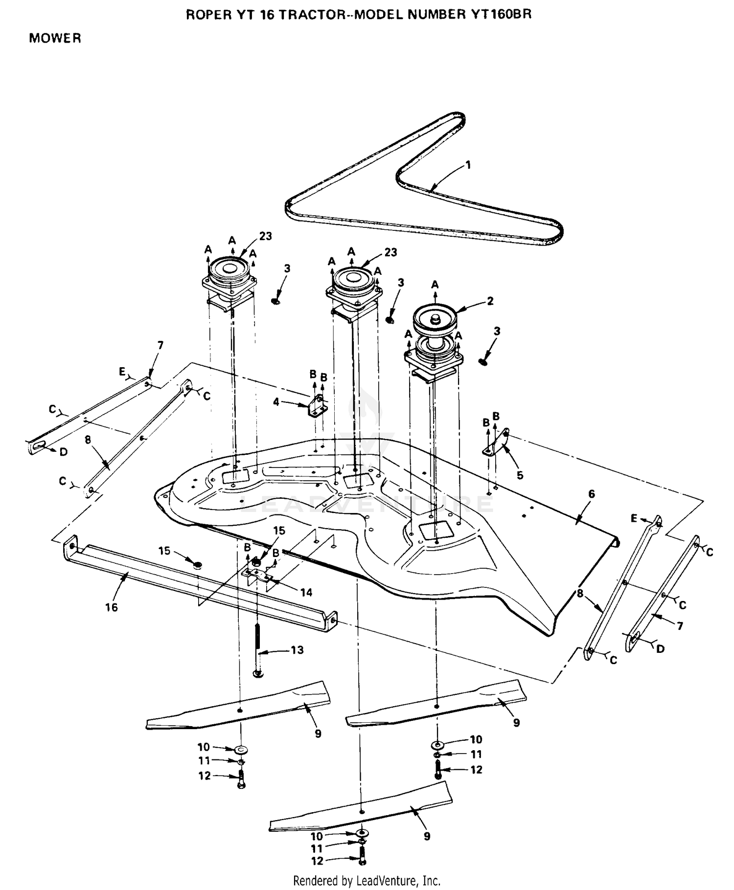 MOWER DECK, BLADES, BELT