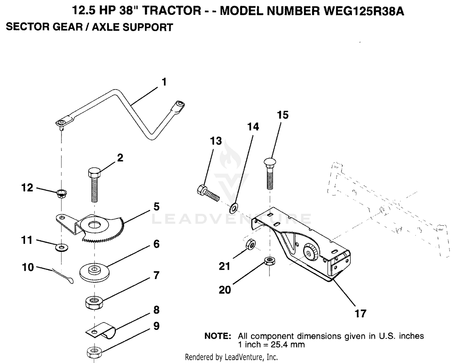 SECTOR GEAR AND AXLE SUPPORT