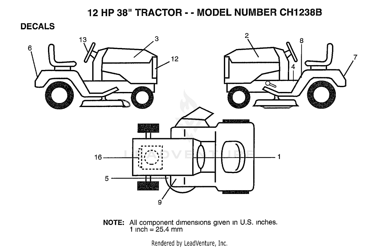 12HP 38" TRACTOR-DECALS