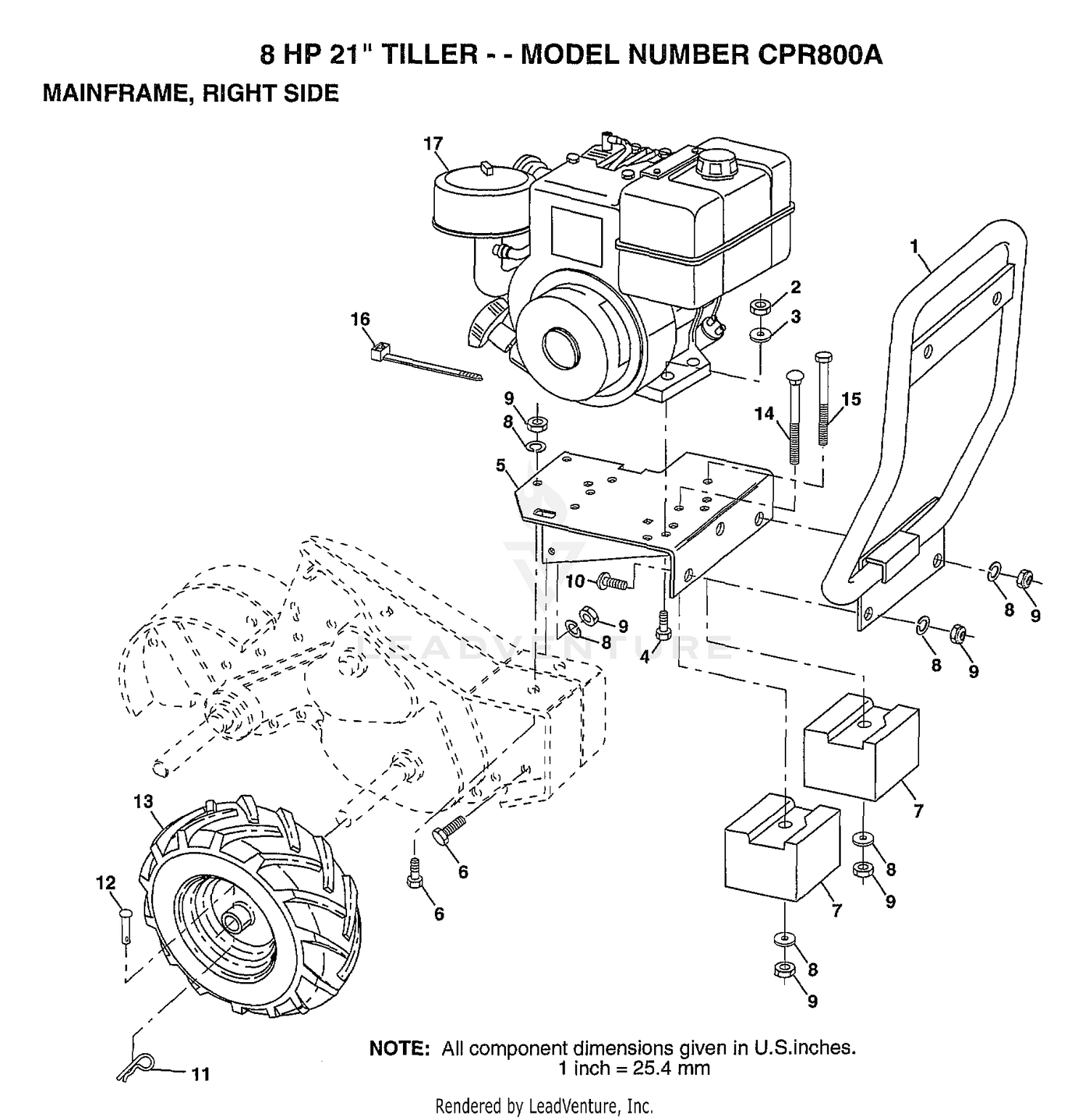 8HP 21" TILLER-MAINFRAME RIGHT SIDE