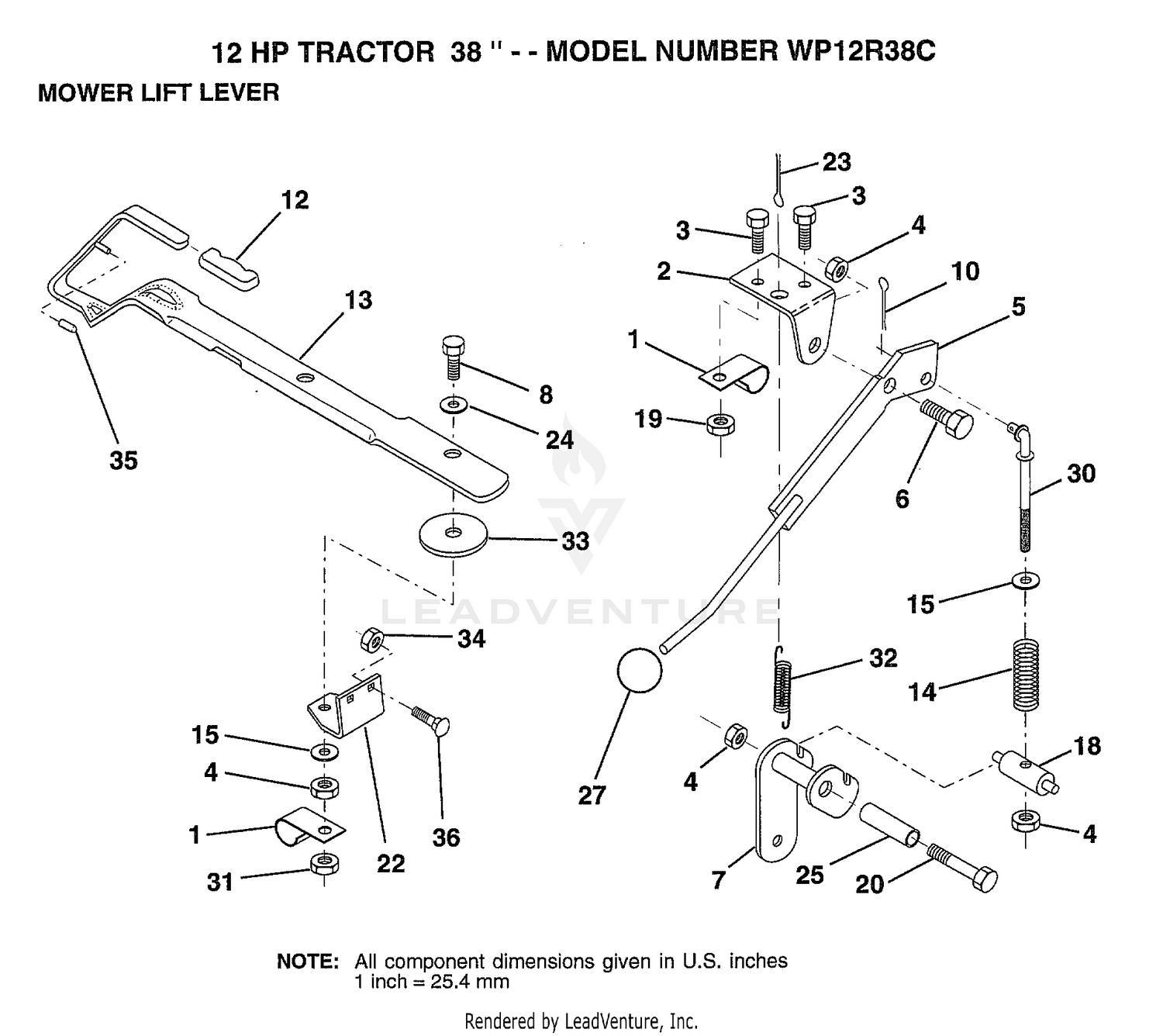 12 HP 38" MOWER LIFT LEVER