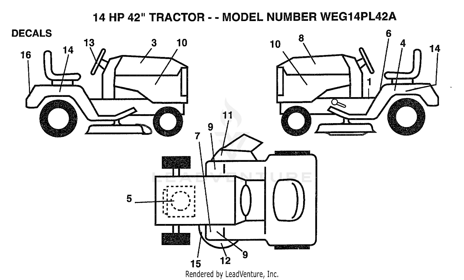 14HP 42" TRACTOR-DECALS