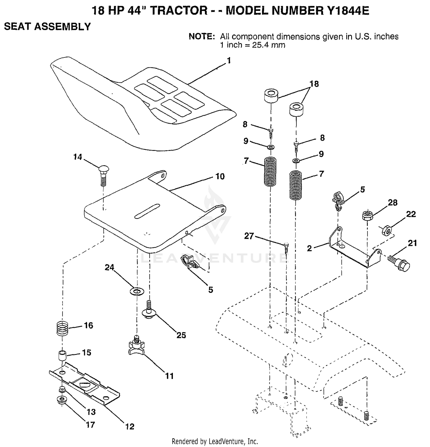 18HP 44" TRACTOR/SEAT ASSEMBLY