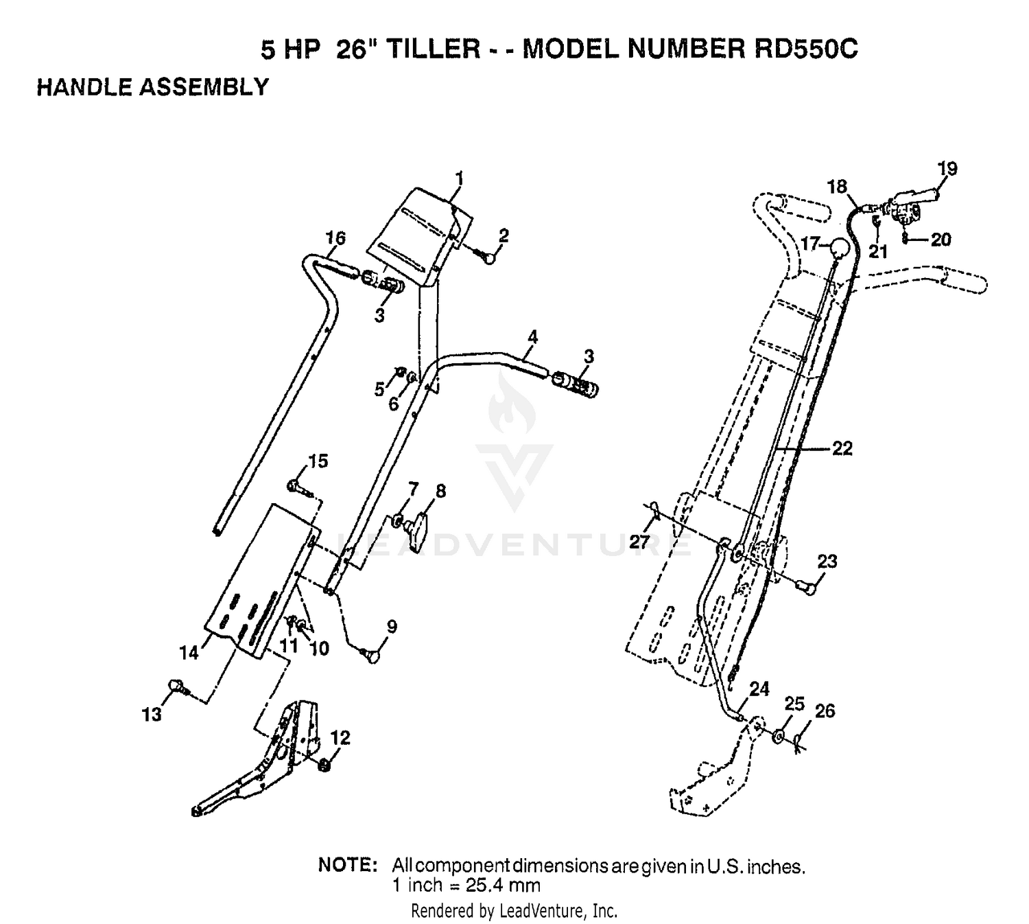 5 HP 26" TILLER HANDLE ASSEMBLY