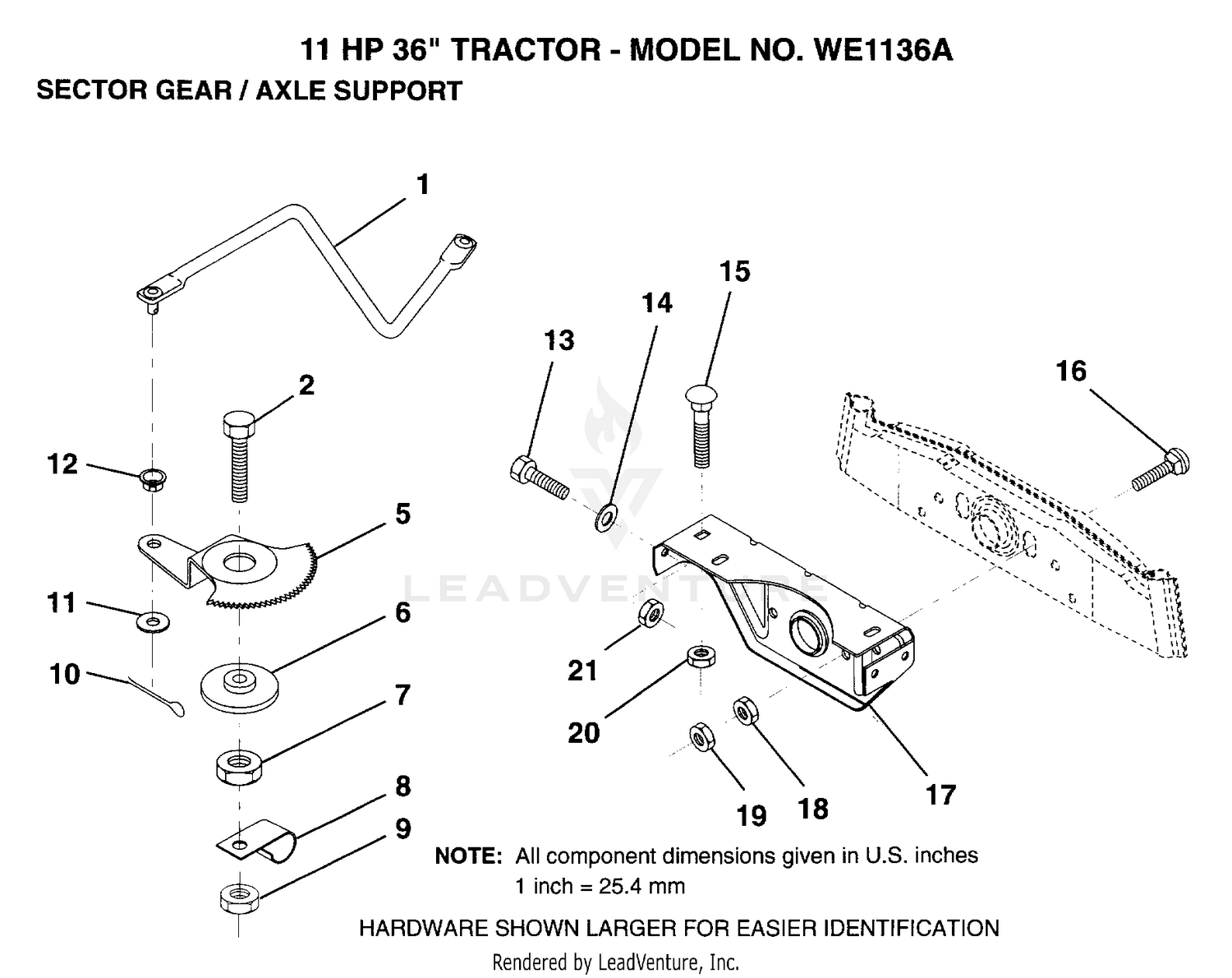 SECTOR GEAR AND AXLE SUPPORT