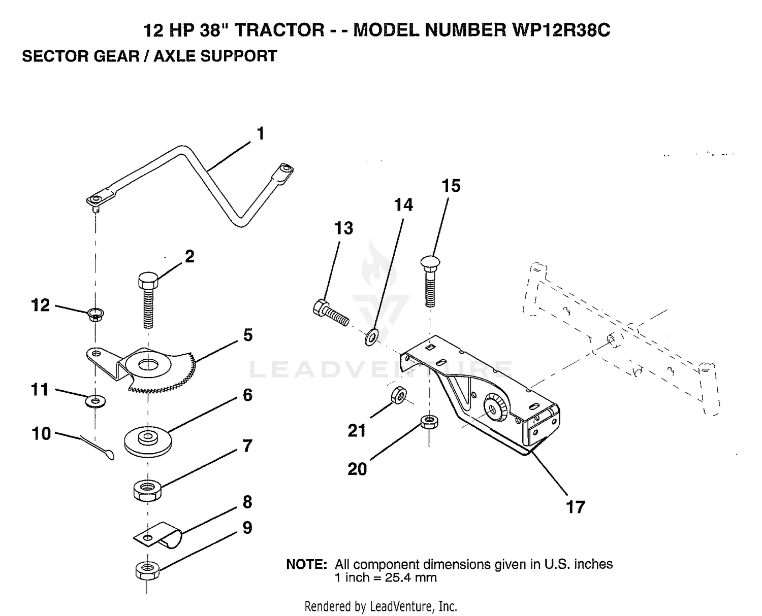 12 HP 38" SECTOR GEAR/AXLE SUPPORT
