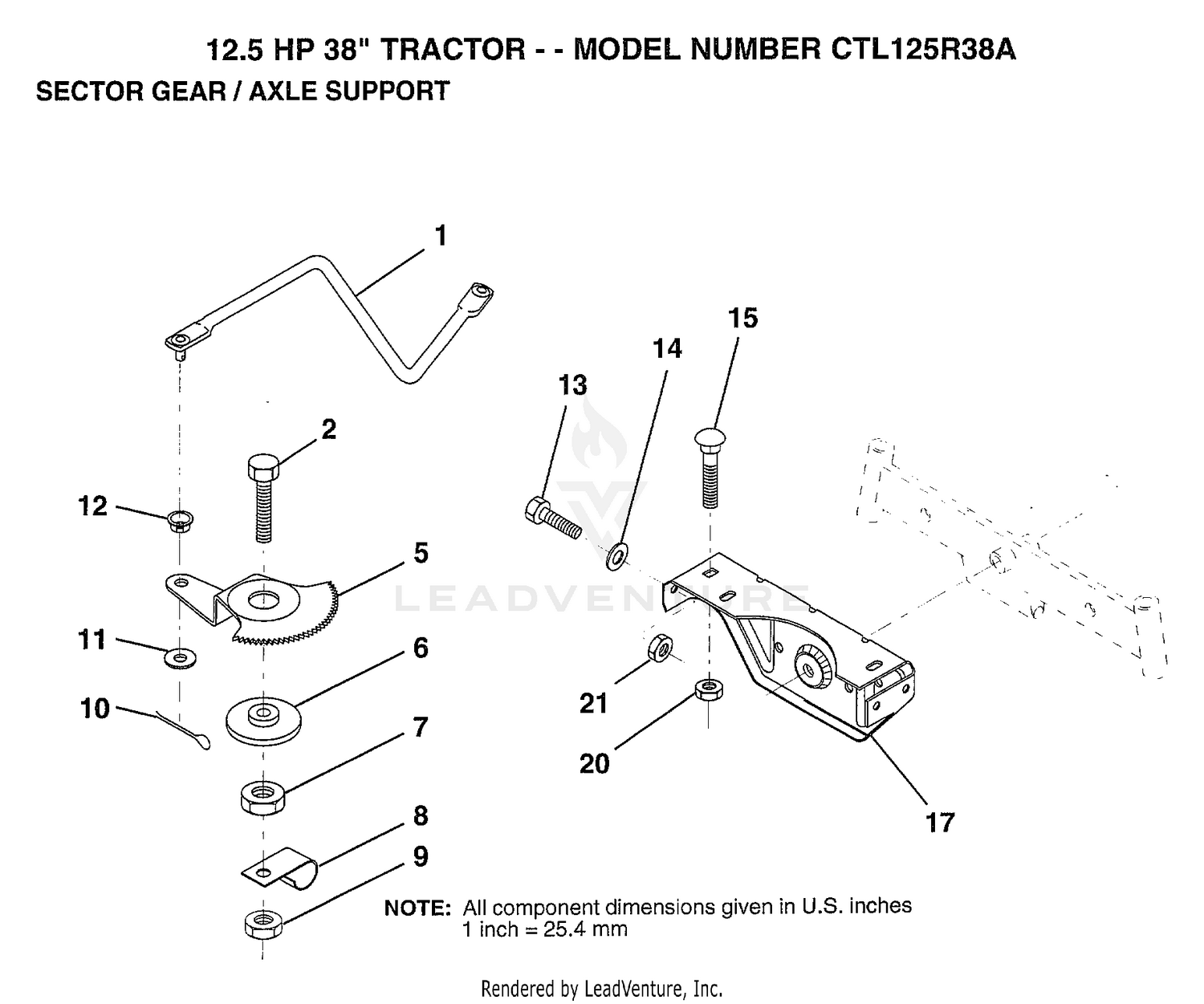 SECTOR GEAR/AXLE SUPPORT/12.5 HP 38"