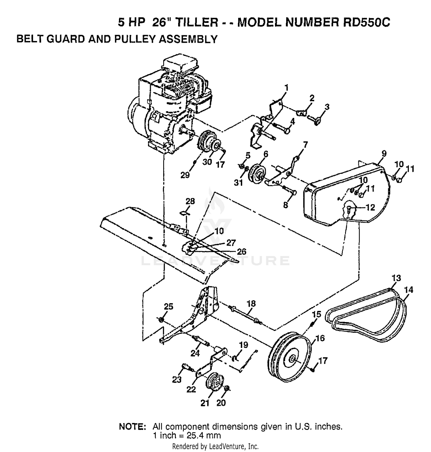 5 HP 26" BELT GUARD/PULLEY ASSY