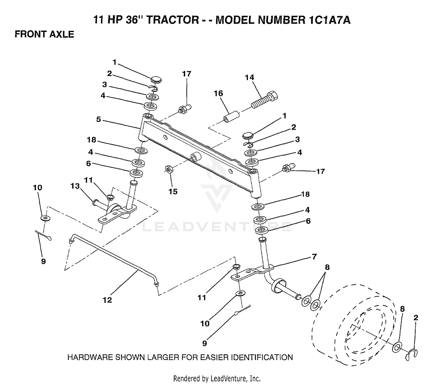 FRONT AXLE/11 HP 36"