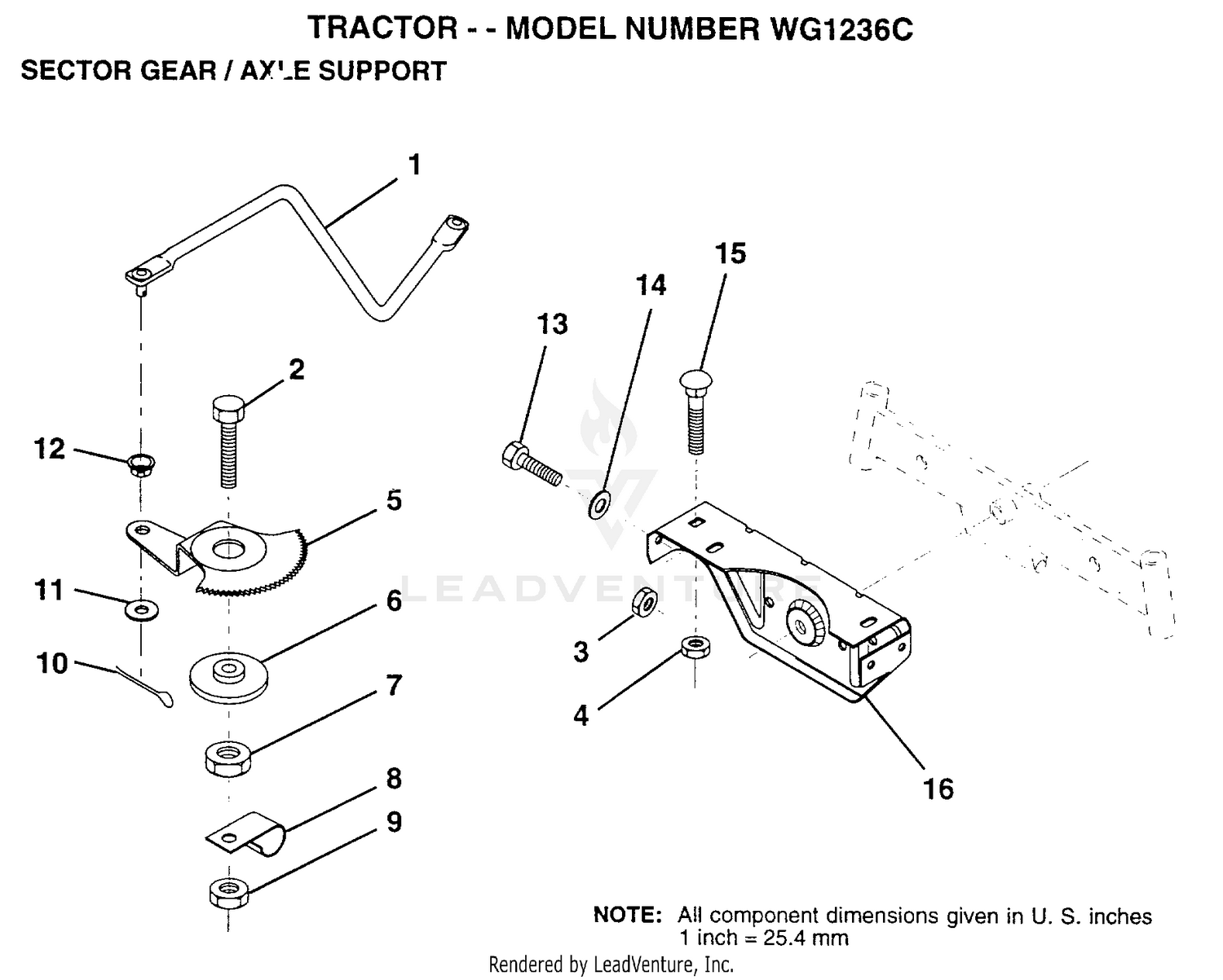 SECTOR GEAR AND AXLE SUPPORT