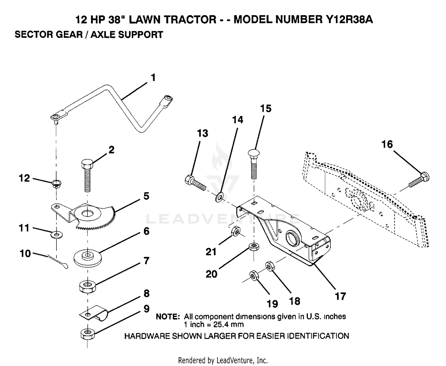 SECTOR GEAR AND AXLE SUPPORT