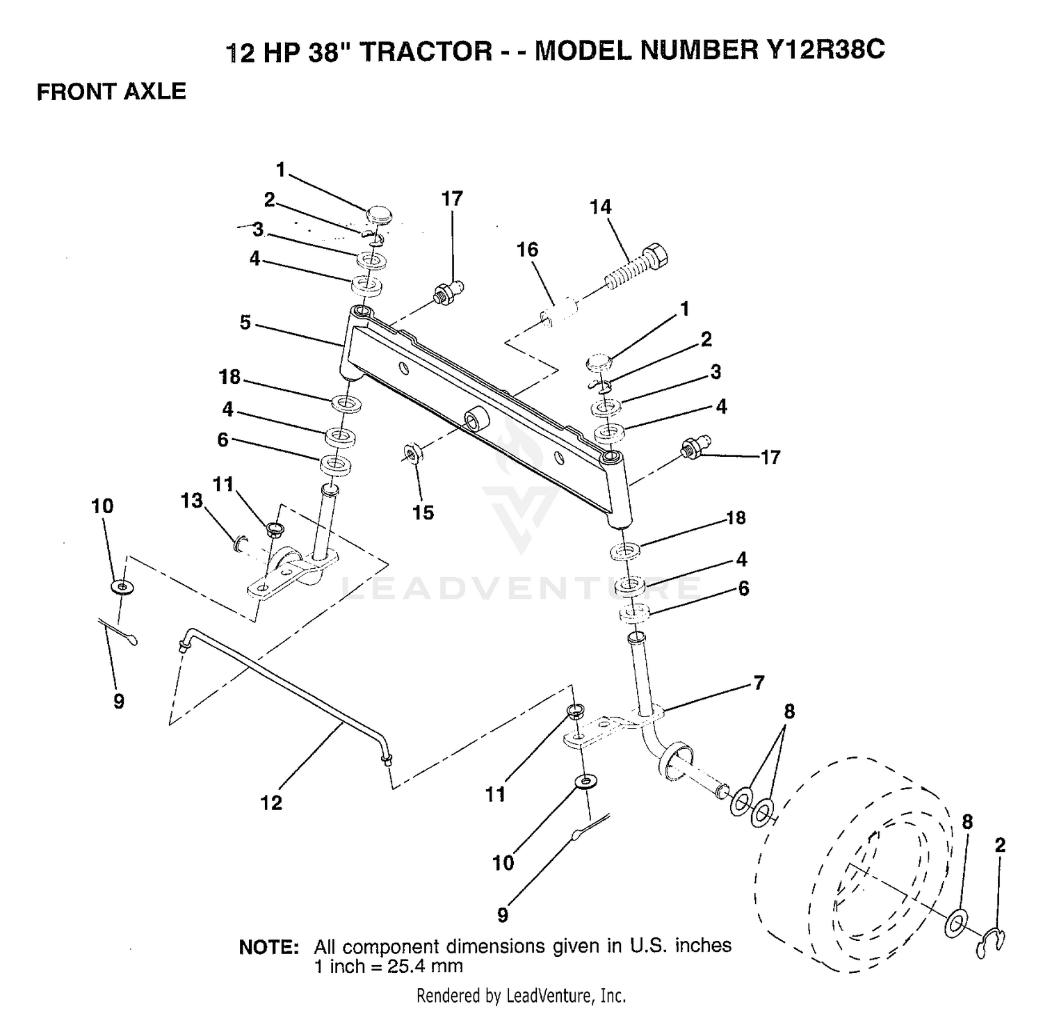 12HP 38" TRACTOR FRONT AXLE