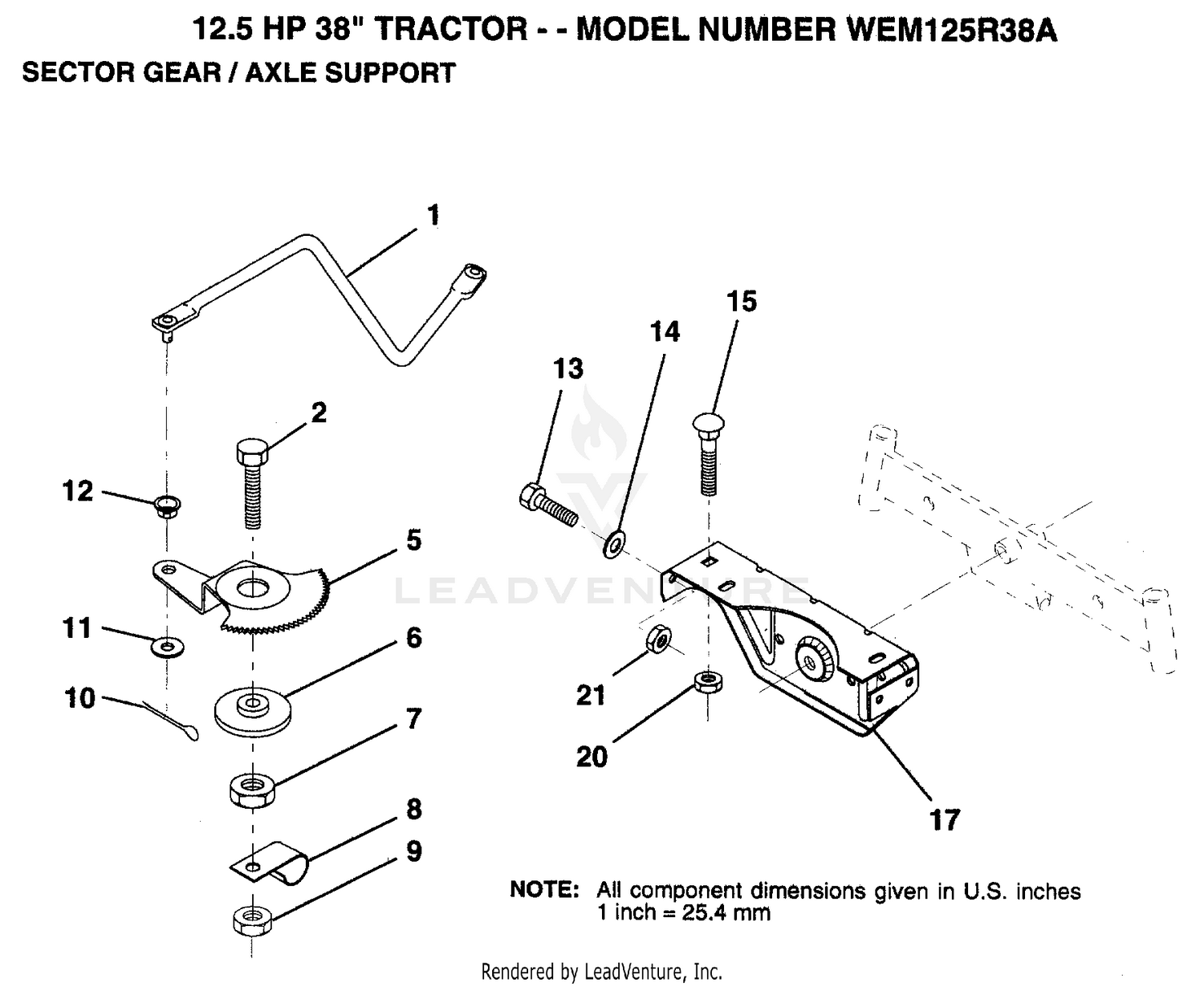 SECTOR GEAR AND AXLE SUPPORT